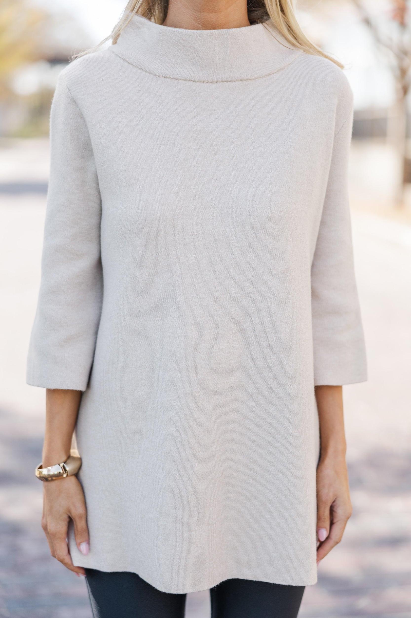 With Ease Oatmeal Mock Neck Sweater Tunic Female Product Image