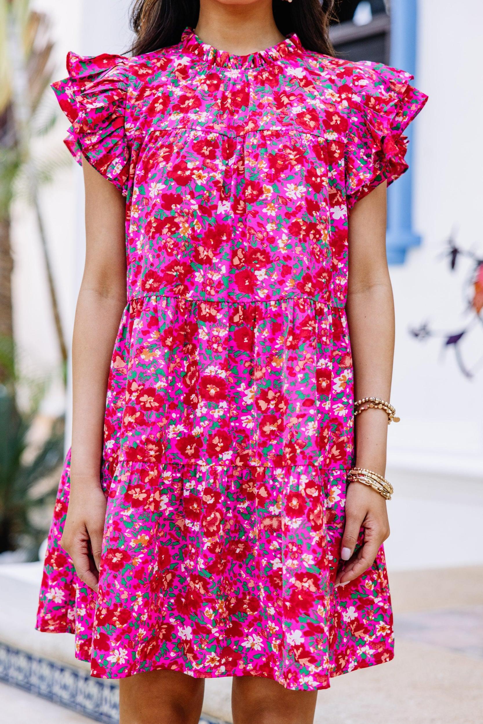 Make My Day Fuchsia Pink Floral Babydoll Dress Female Product Image