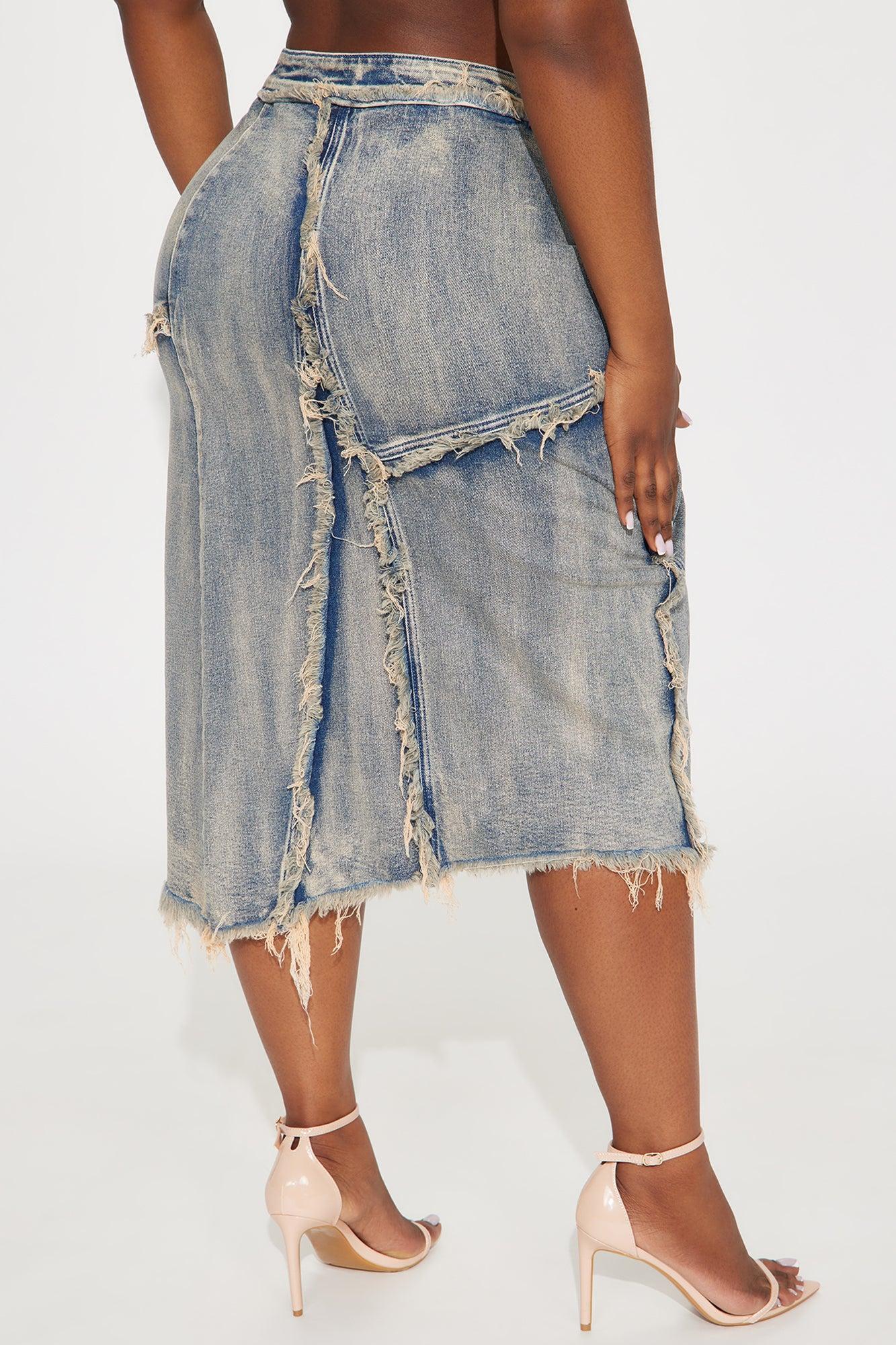 In Time Washed Denim Midi Skirt - Medium Wash Product Image