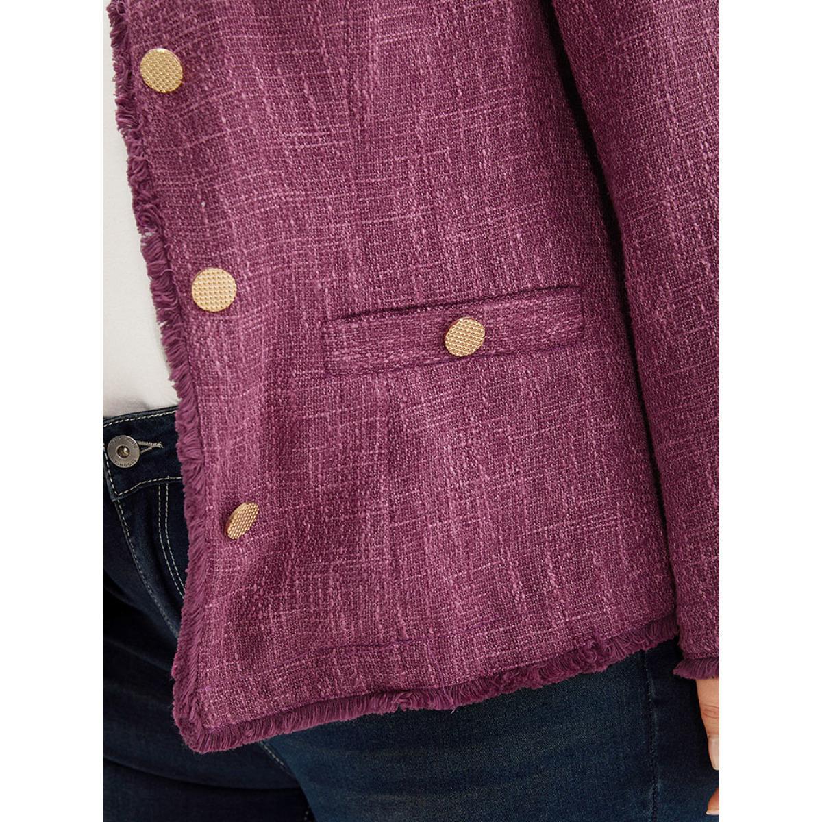 Plus Size Texture Buckle Detail Fuzzy Trim Jacket Women RedViolet Texture Pocket Dailywear Jackets BloomChic 28/5X Product Image