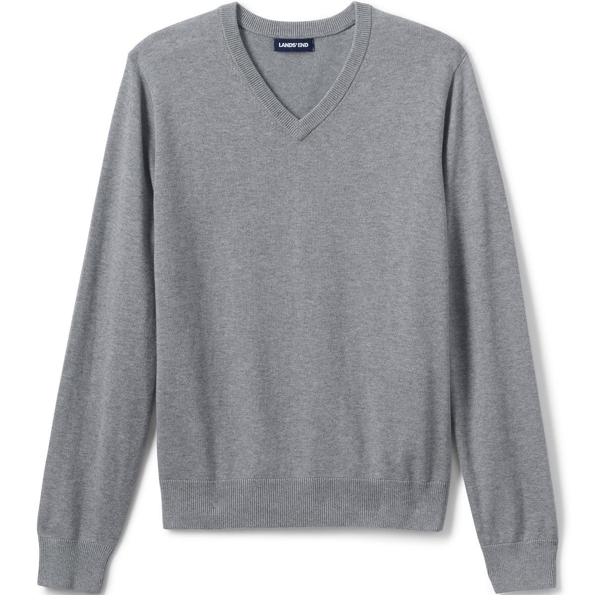 Men's Lands' End School Uniform Fine Gauge V-neck Sweater, Size: Small, Coal Grey Product Image