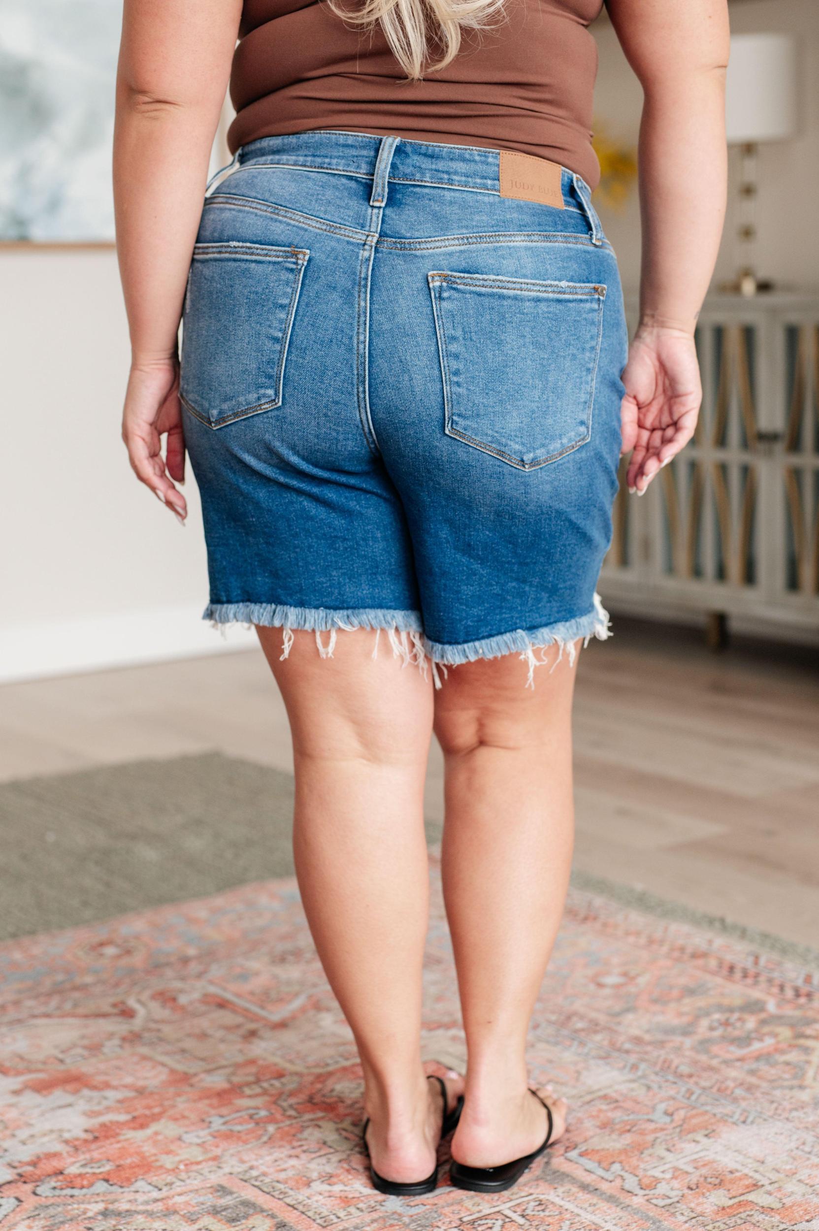 Kelsey Mid Rise Distressed Cutoff Judy Blue Jean Shorts - ONLINE EXCLUSIVE! Product Image