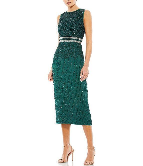 Mac Duggal Sleeveless Sequined Chiffon Midi Dress Product Image