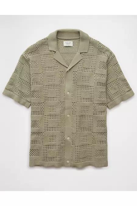 AE Weekend Textured Checkerboard Button-Up Sweater Polo Shirt Men's Product Image