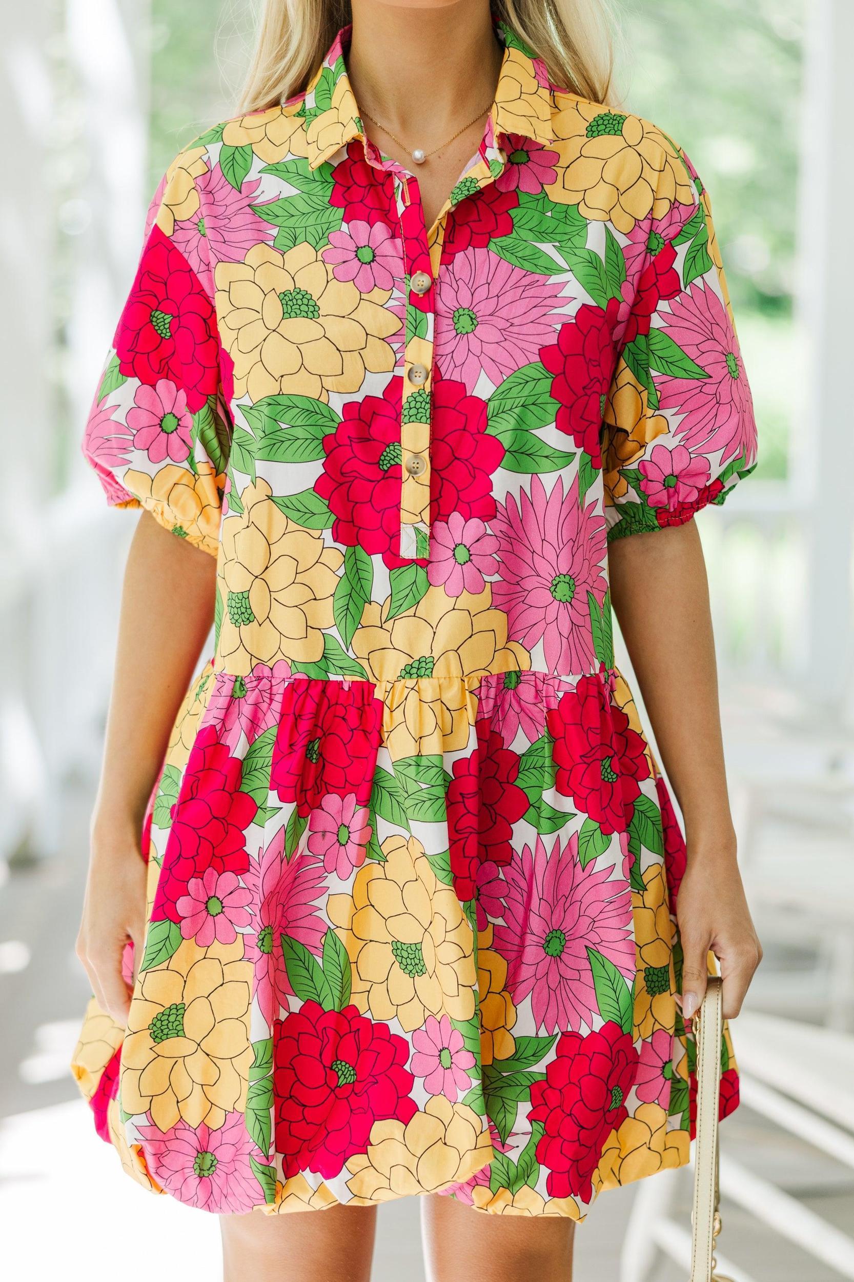 Back To Good Fuchsia Pink Floral Bubble Dress Female Product Image
