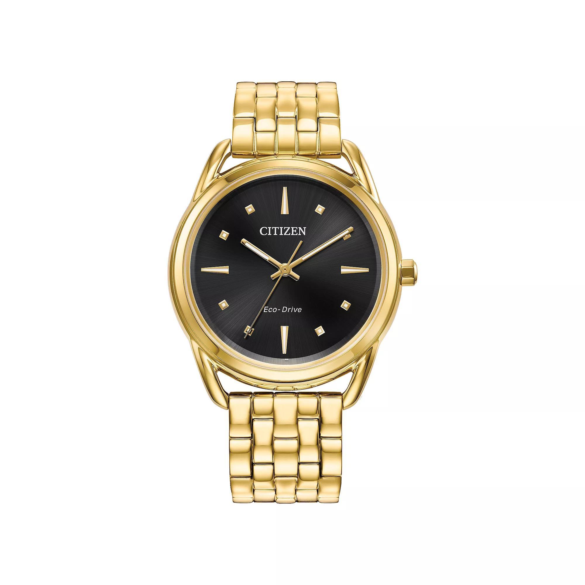 Citizen Womens Eco-Drive Classic Gold Tone Stainless Steel Black Dial Bracelet Watch Product Image