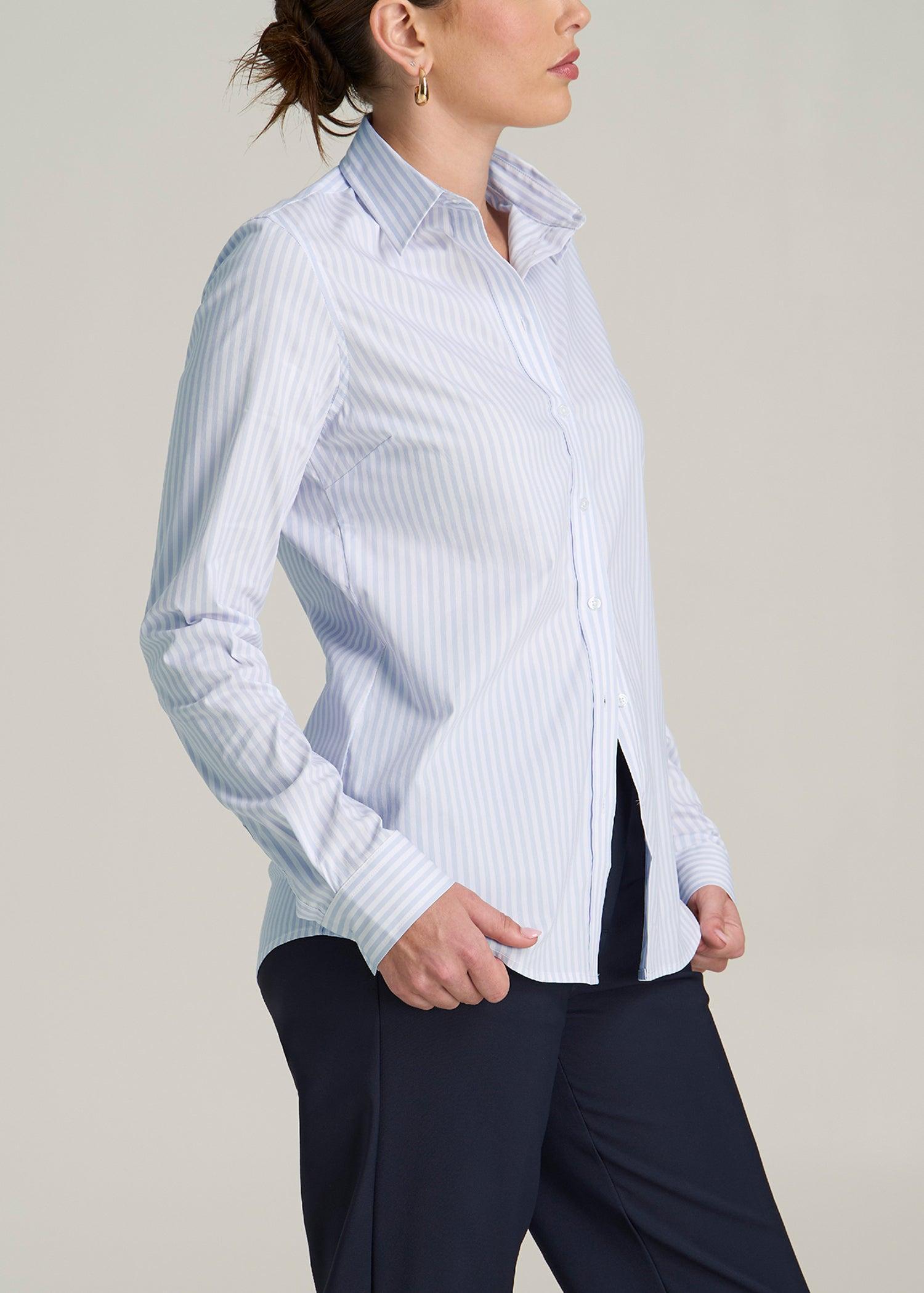 Slim Fit Button Up Women's Tall Shirt in Light Blue Stripe Product Image