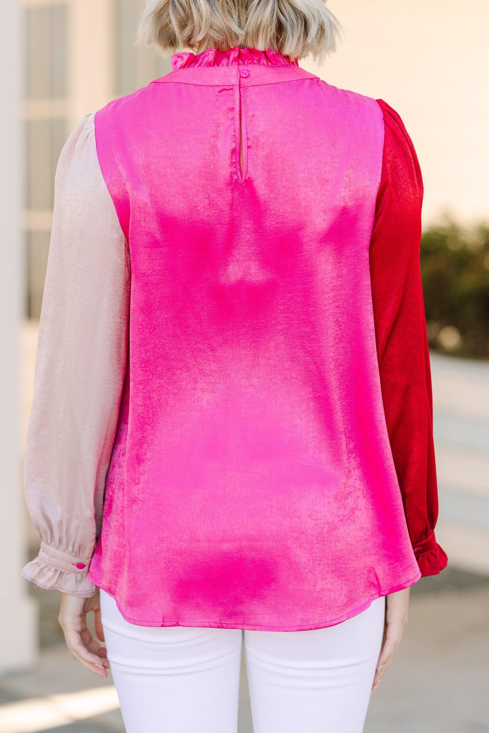 Get Their Attention Hot Pink Colorblock Blouse Female Product Image
