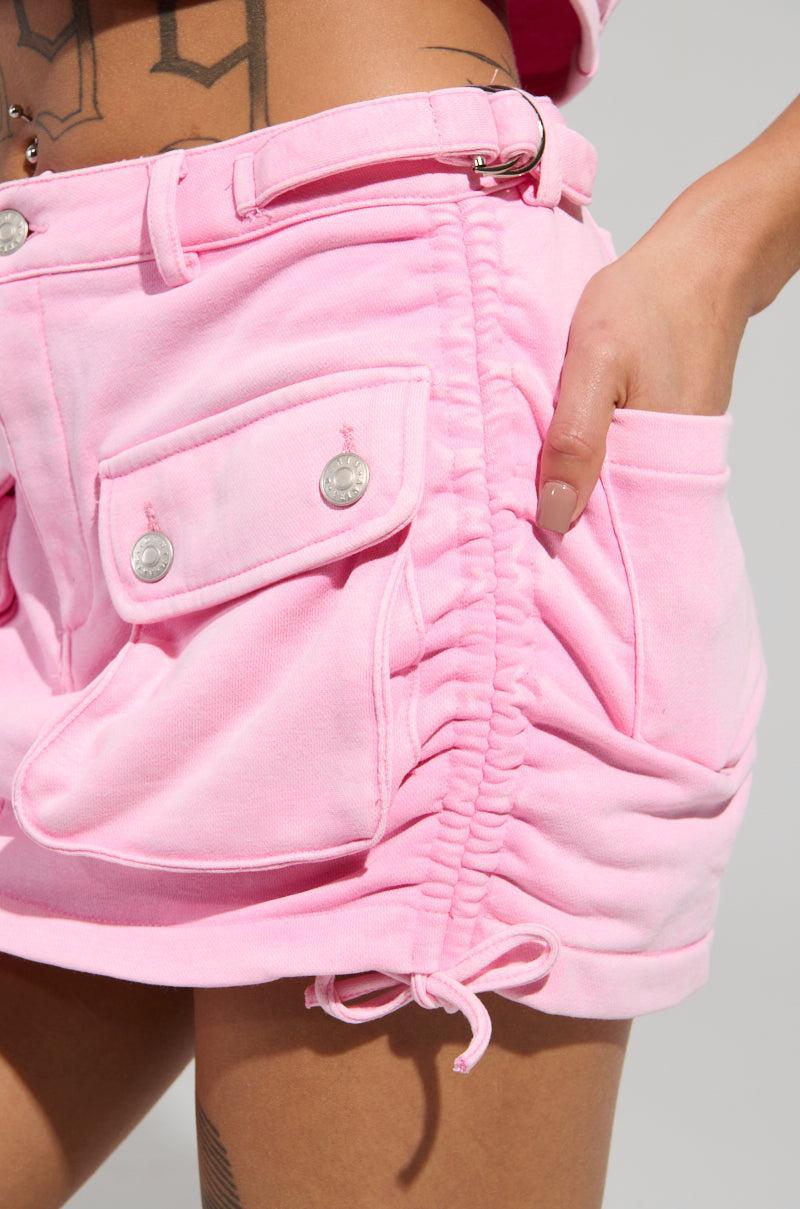 WORK FOR IT MINERAL WASHED MINI SKIRT IN PINK Product Image