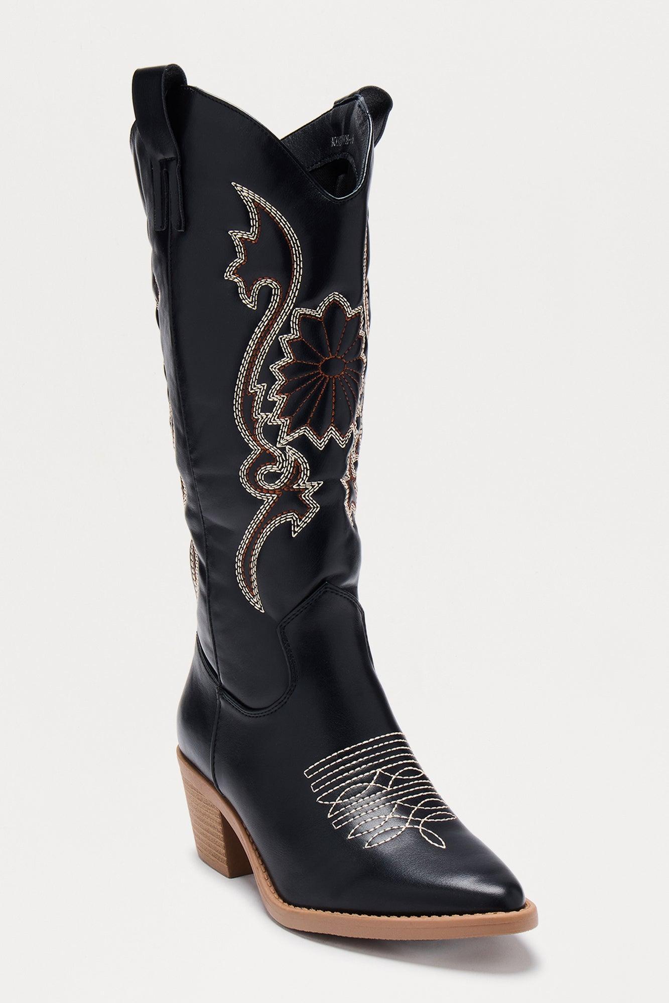 Hometown Knee High Cowboy Boots - Black Product Image