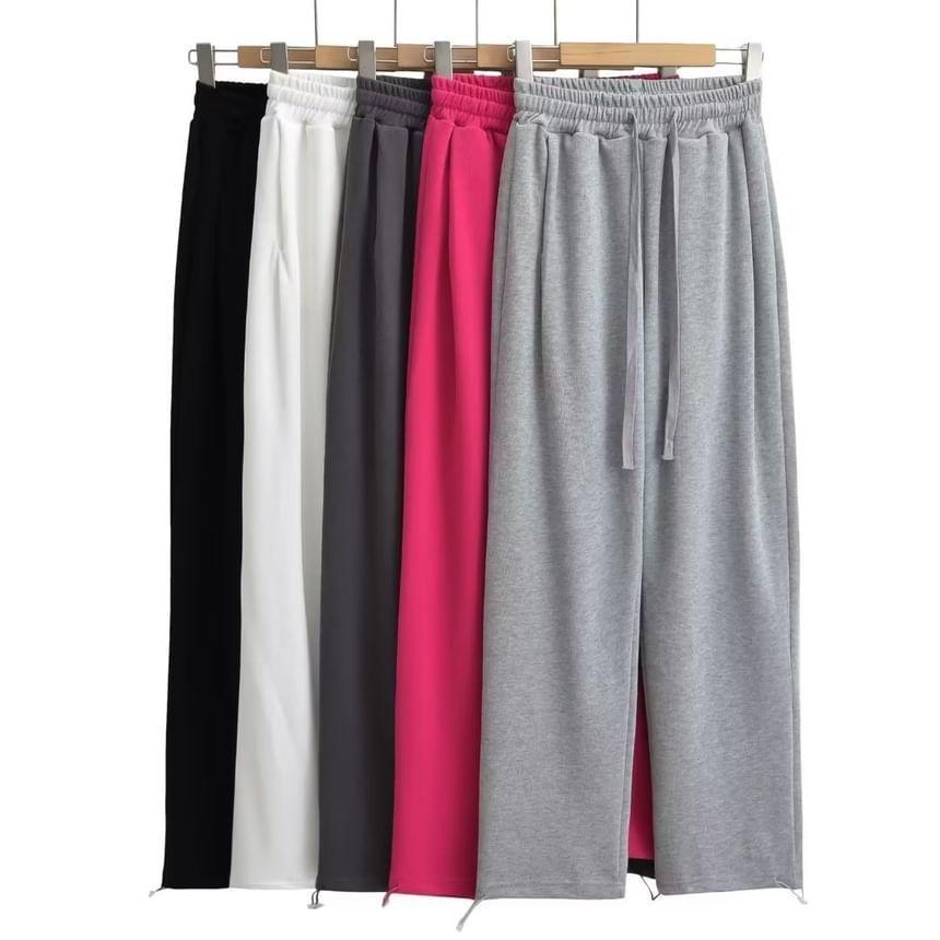 Drawstring Waist Plain Wide Leg Sweatpants Product Image