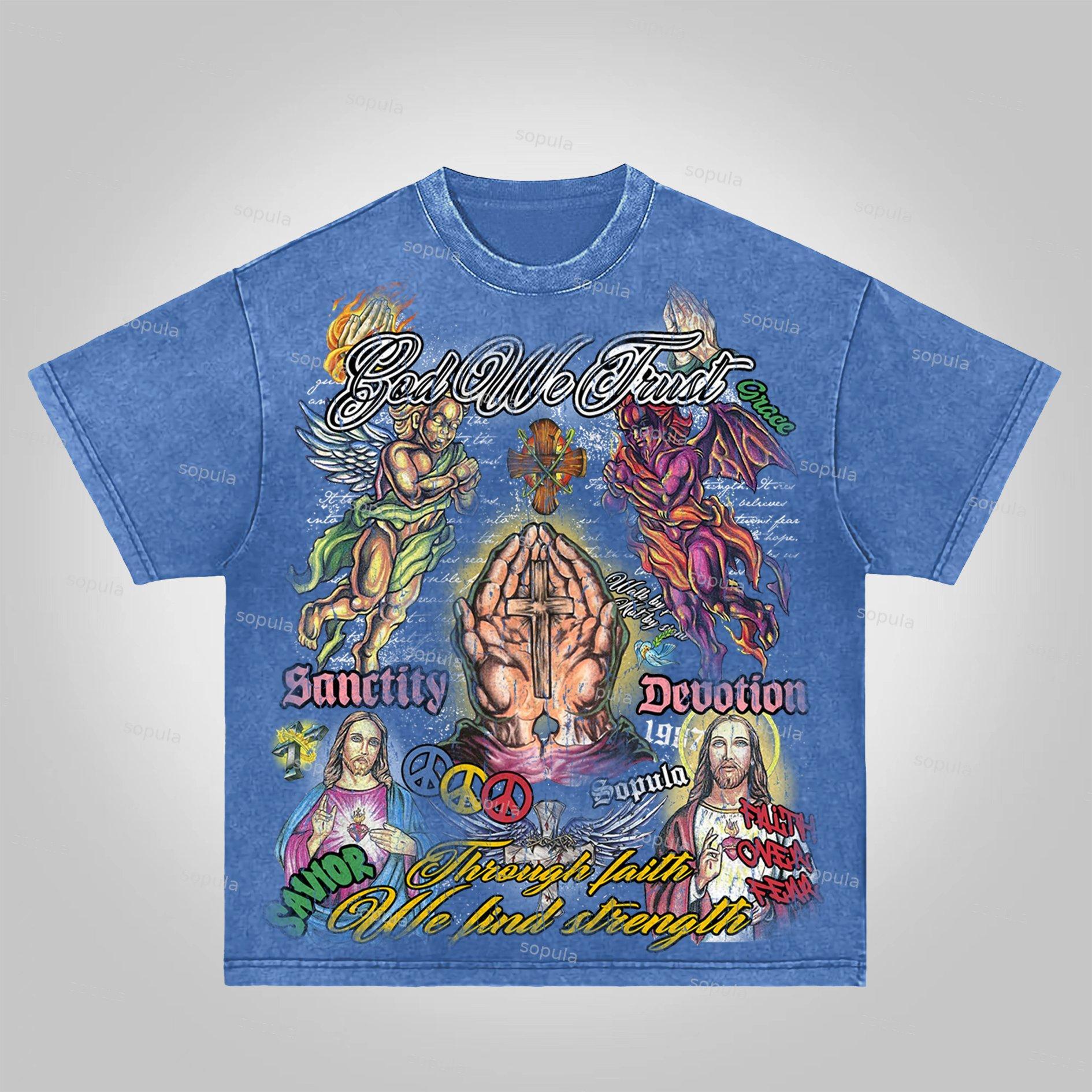 Sopula Faith In Jesus Collage Vintage Graphics Acid Washed T-Shirt Product Image