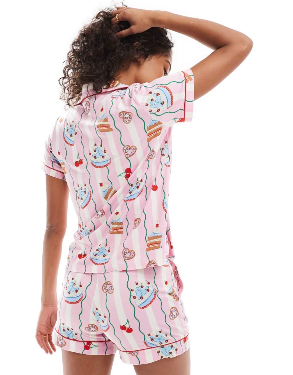 Chelsea Peers poly short sleeve revere pajama set in desert wavy stripe print Product Image