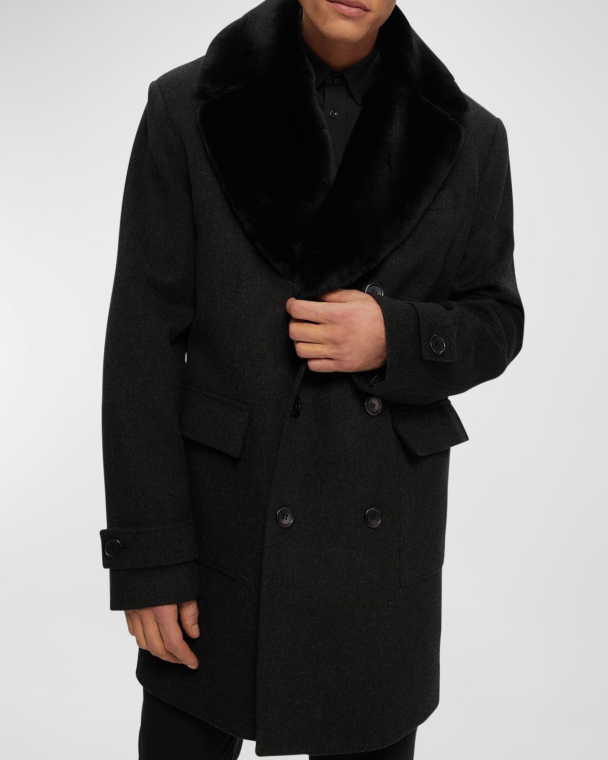 Mens Loro Piana Wool Short Coat with Detachable Merino Shearling Lamb Collar Product Image