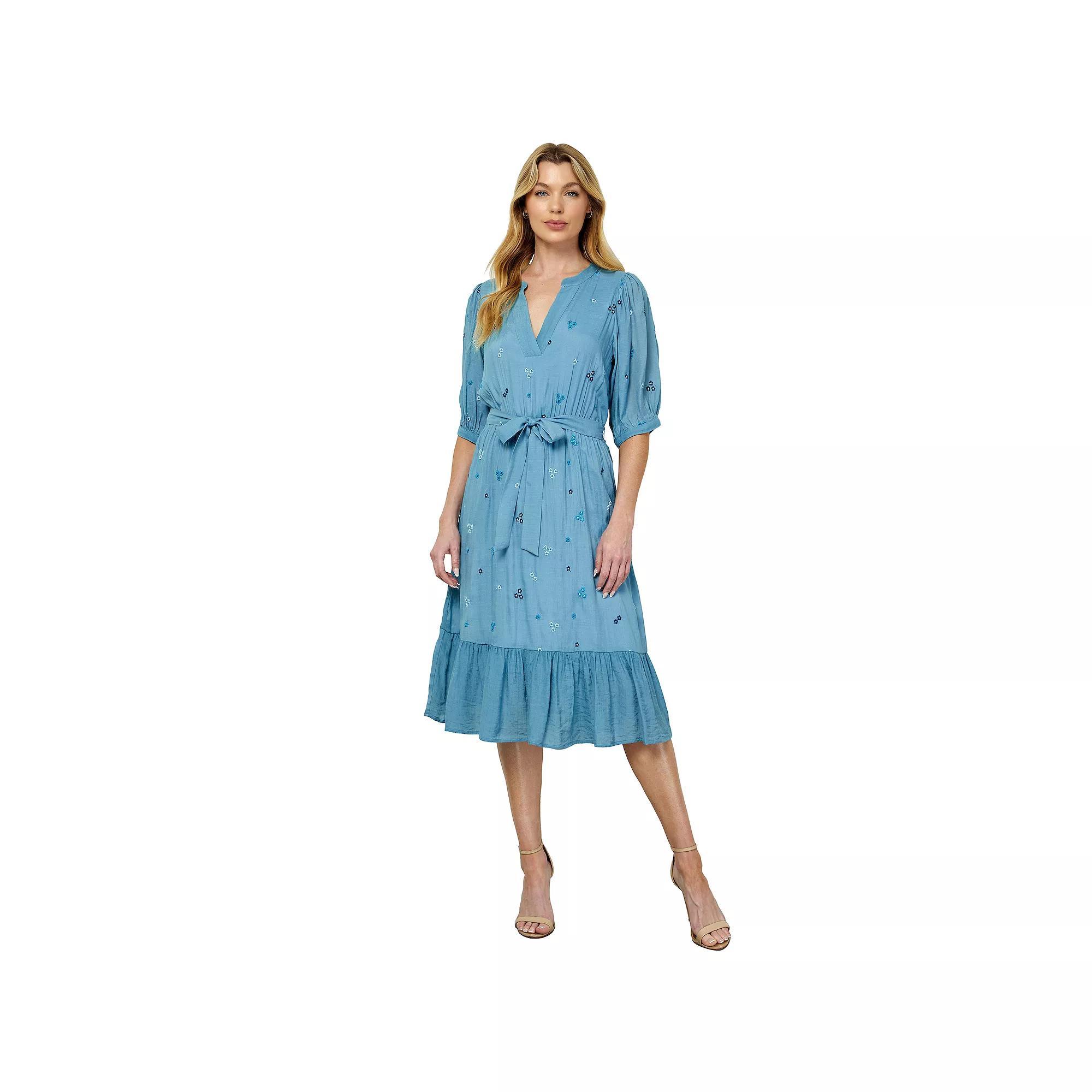 Women's Figueroa & Flower Embroidered Peasant Dress, Size: Large, Lake Blue Product Image