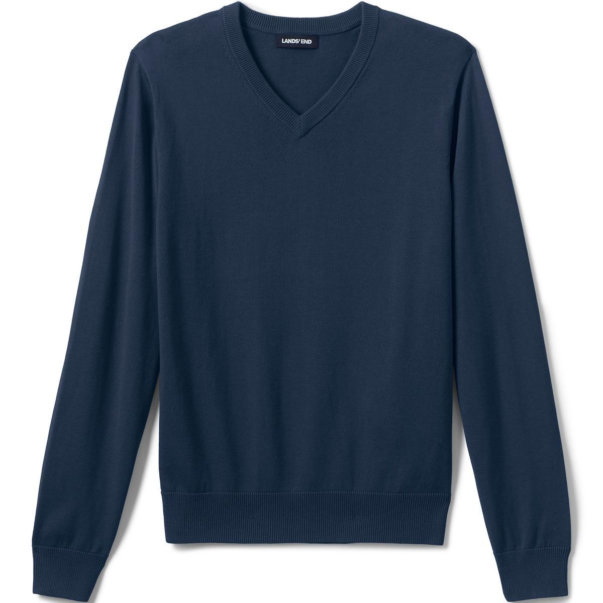 Men's Lands' End School Uniform Fine Gauge V-neck Sweater, Size: Small, Coal Grey Product Image