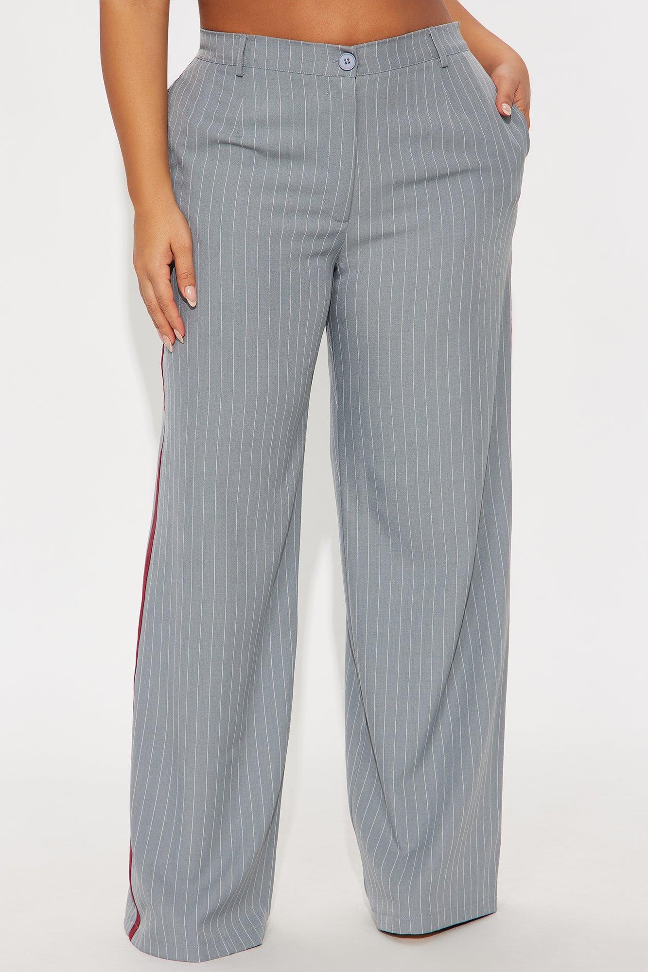 Different From The Rest Pinstripe Wide Leg Trouser Pant - Grey/combo Product Image