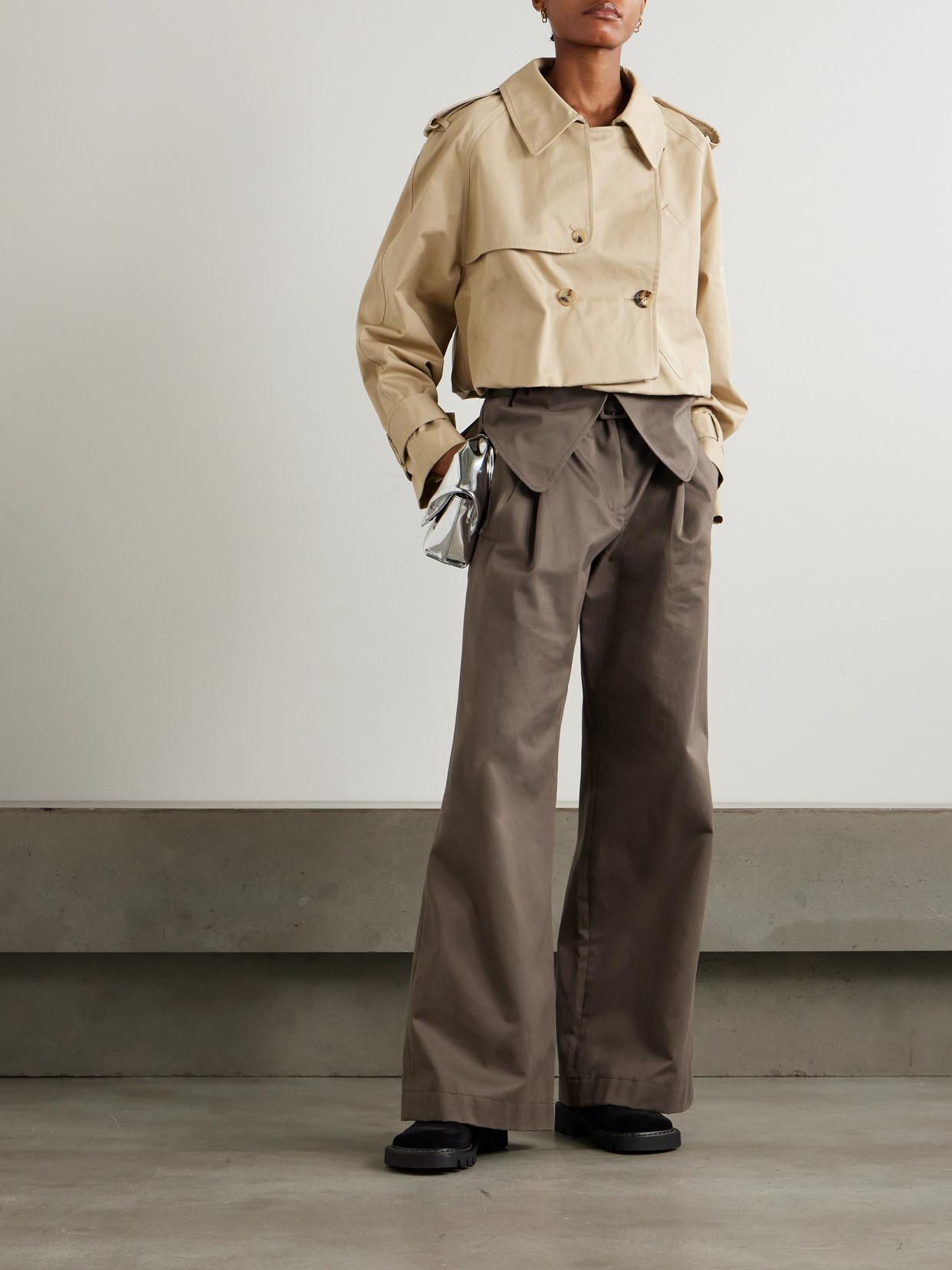 JW ANDERSON Layered Cotton-gabardine Wide-leg Pants In Brown Product Image