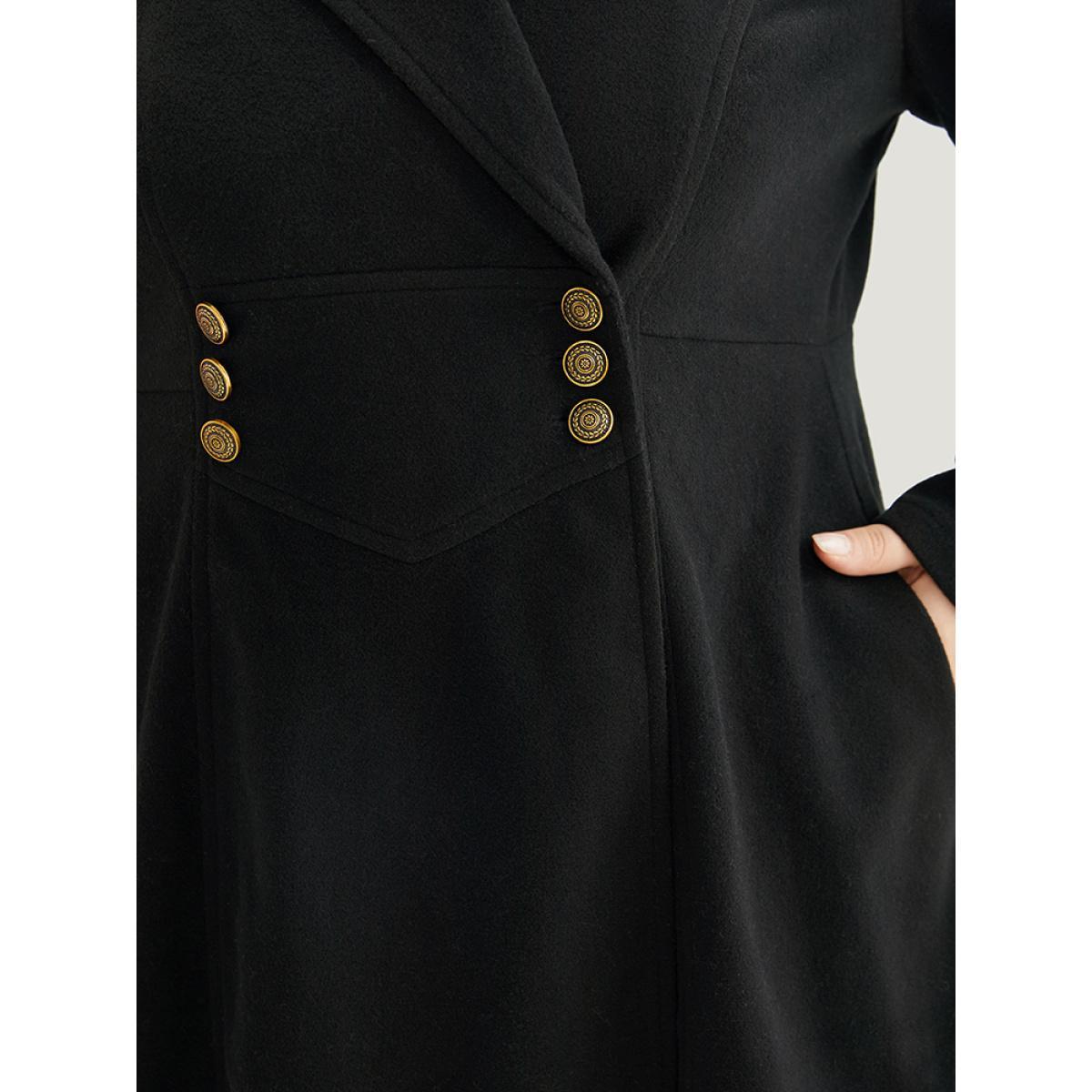 Plus Size Solid Lapel Collar Double Breasted Coat Women Black Office Plain Ladies Work Winter Coats BloomChic 14-16/1X Product Image