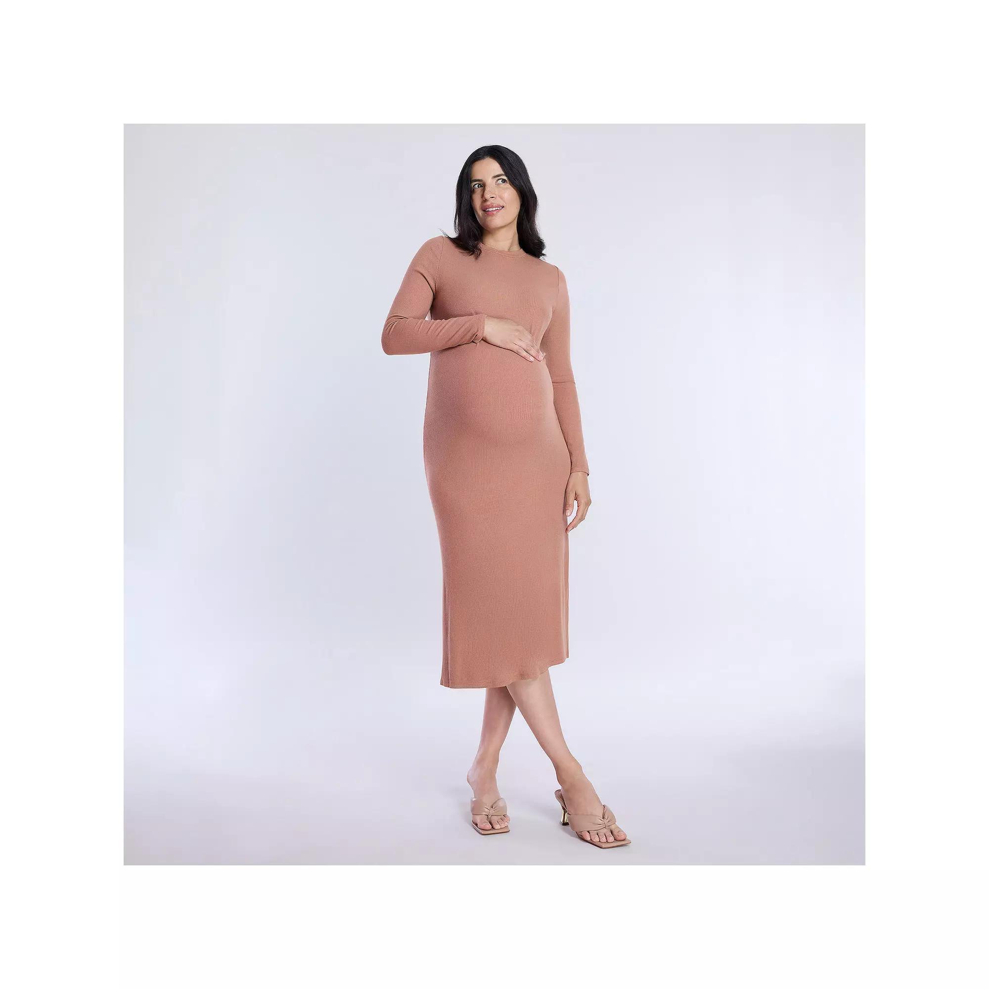 Maternity Motherhood® Rib Column Midi Dress, Women's, Size: Medium-Mat, Black Product Image