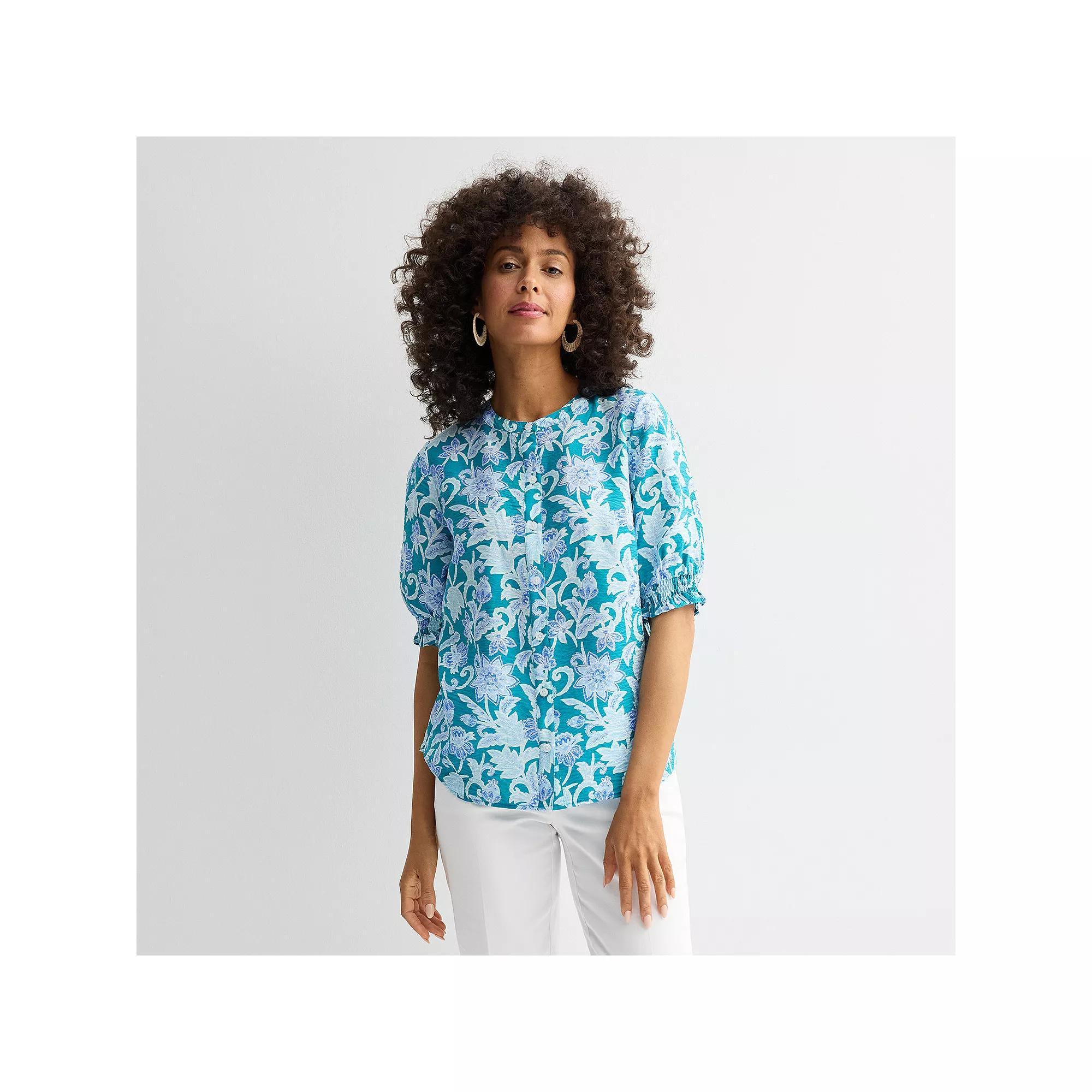 Women's Croft & Barrow® Woven Split Neck Shirt, Size: XL, Pink Fun Garden Product Image