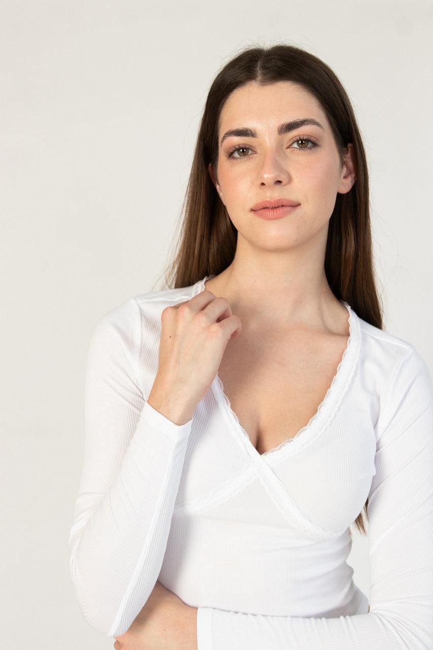 Lace Trim V-Neck Longsleeve Product Image