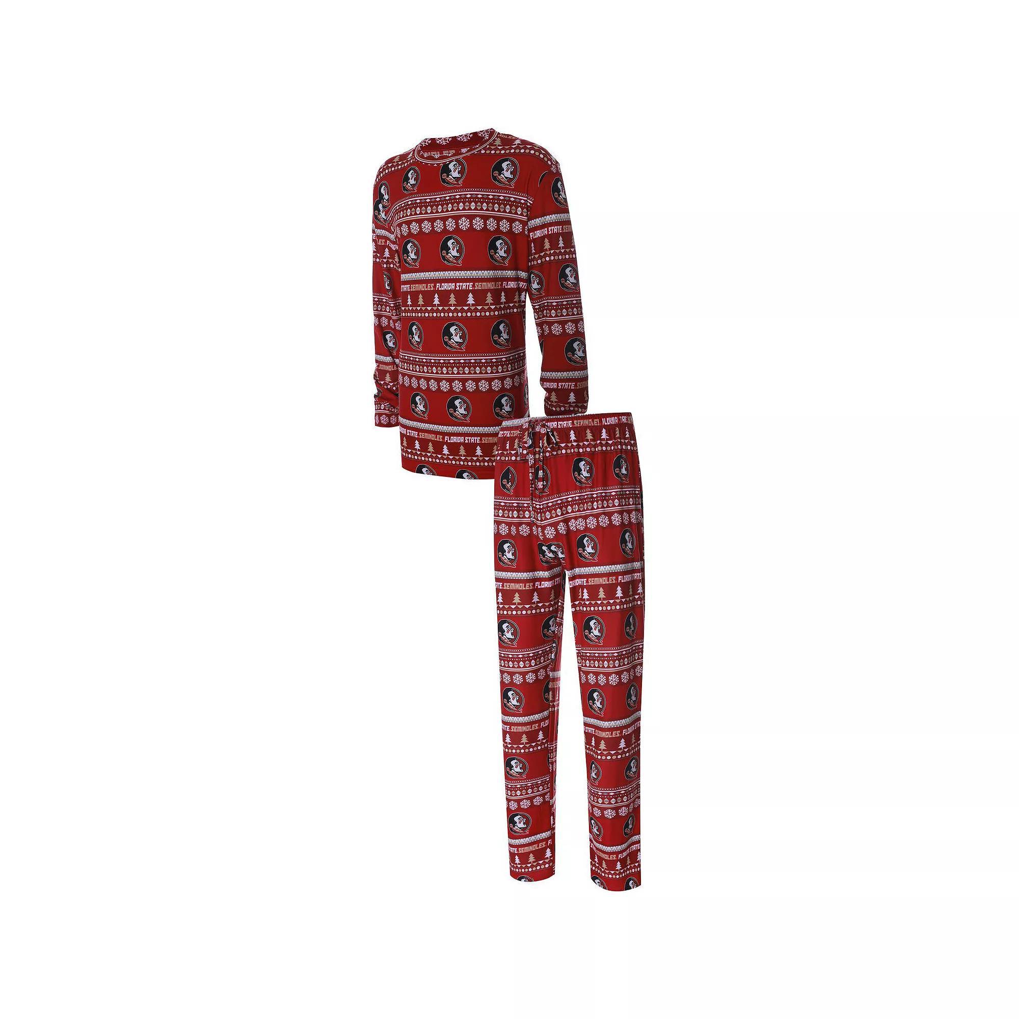 Men's Concepts Sport Garnet Florida State Seminoles Ugly Sweater Knit Long Sleeve Top and Pant Set, Size: Small, Red Product Image