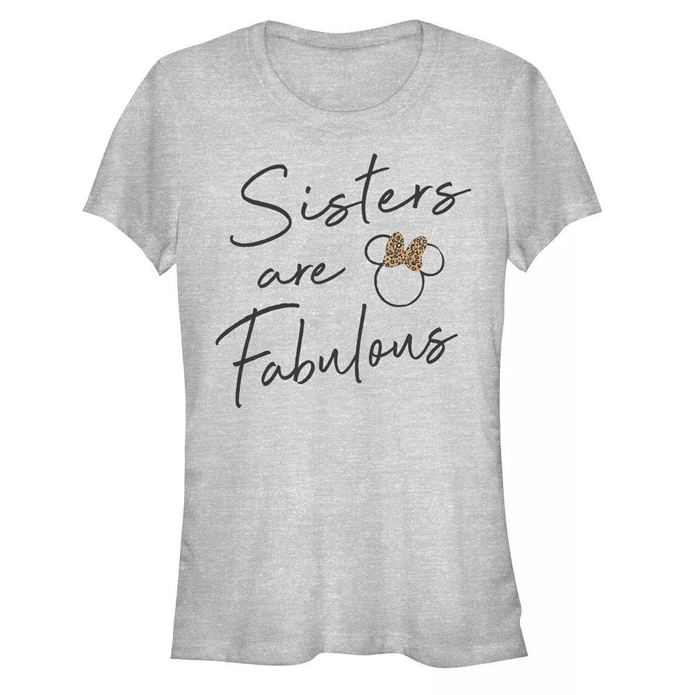 Disney Women's Minnie Sisters Are Fabulous Cheetah Print Bow Tee, Girl's, Size: Medium, Athletic Grey Product Image