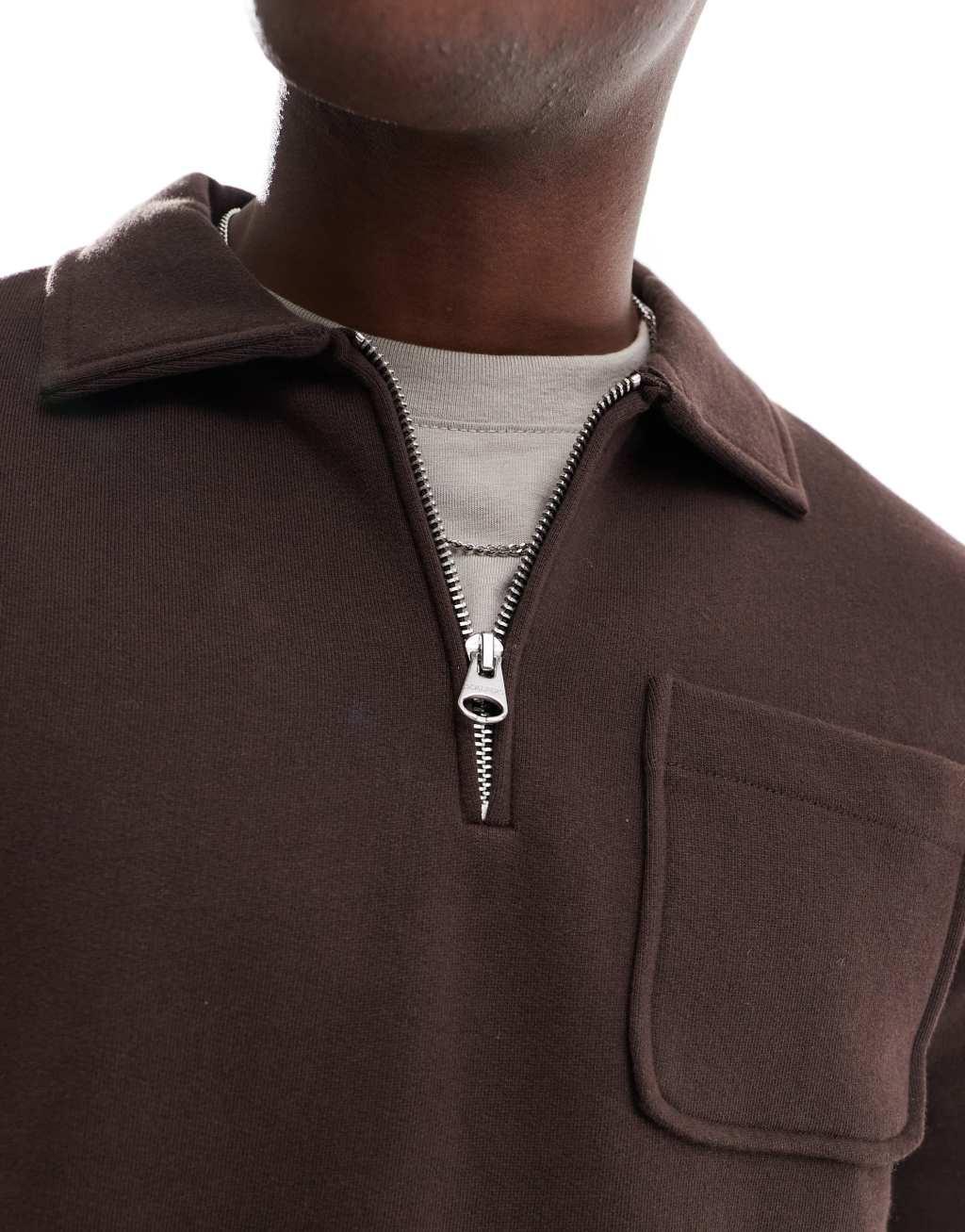 Scalpers polo pocket sweater in brown   Product Image