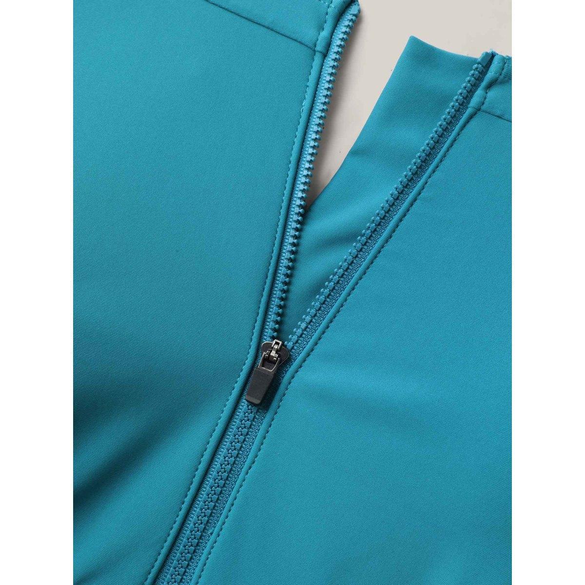 Plus Size Zipper Front Ruffled One-Piece Swimsuit Women's Swimwear Teal Beach Gathered Curve Bathing Suits High stretch One Pieces BloomChic 26/4X Product Image
