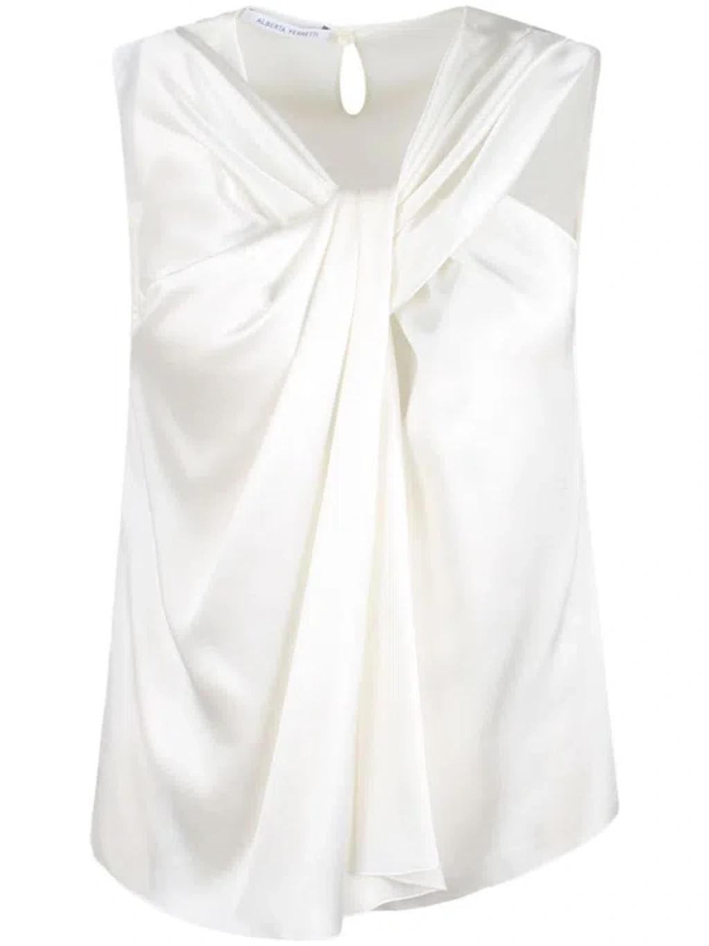 ALBERTA FERRETTI Sleeveless Gathered Satin Blouse In White Product Image