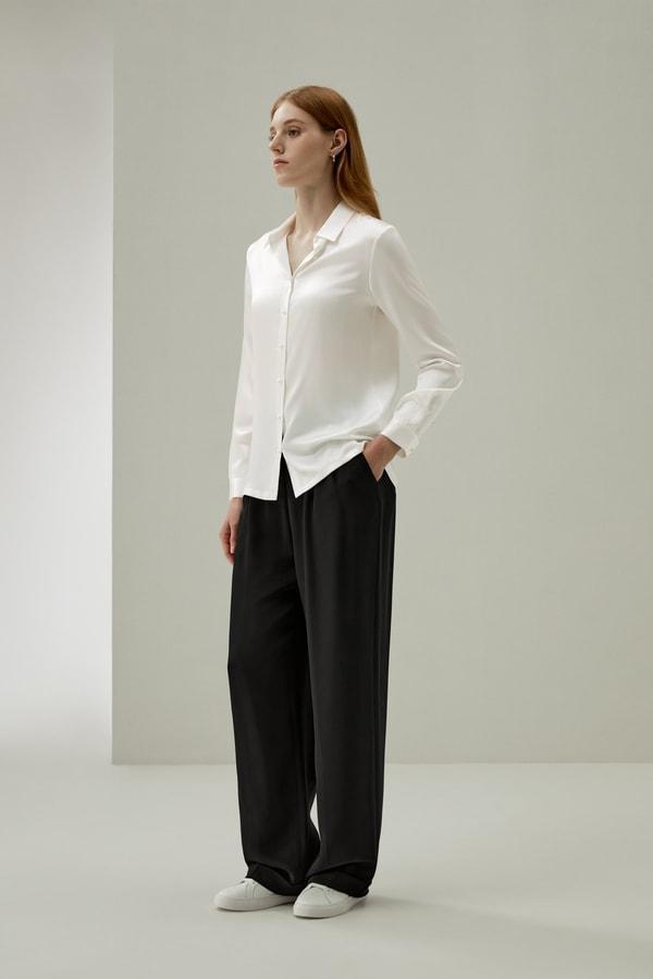 Classic Pearl Button Silk Shirt Product Image