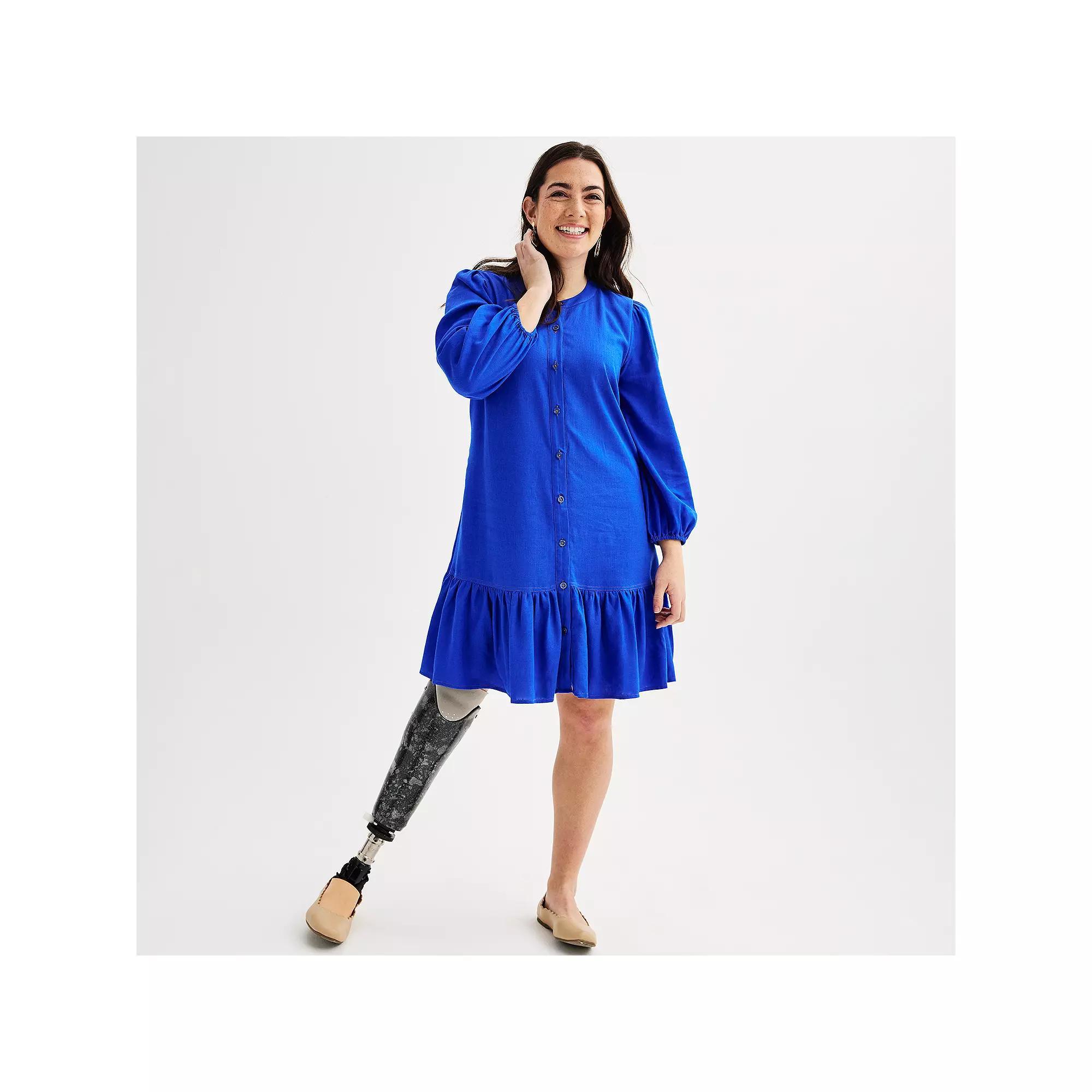 Women's Nine West Adaptive Blouson Sleeve Flutter Hem Mini Dress, Size: XS, Gage Blue Product Image