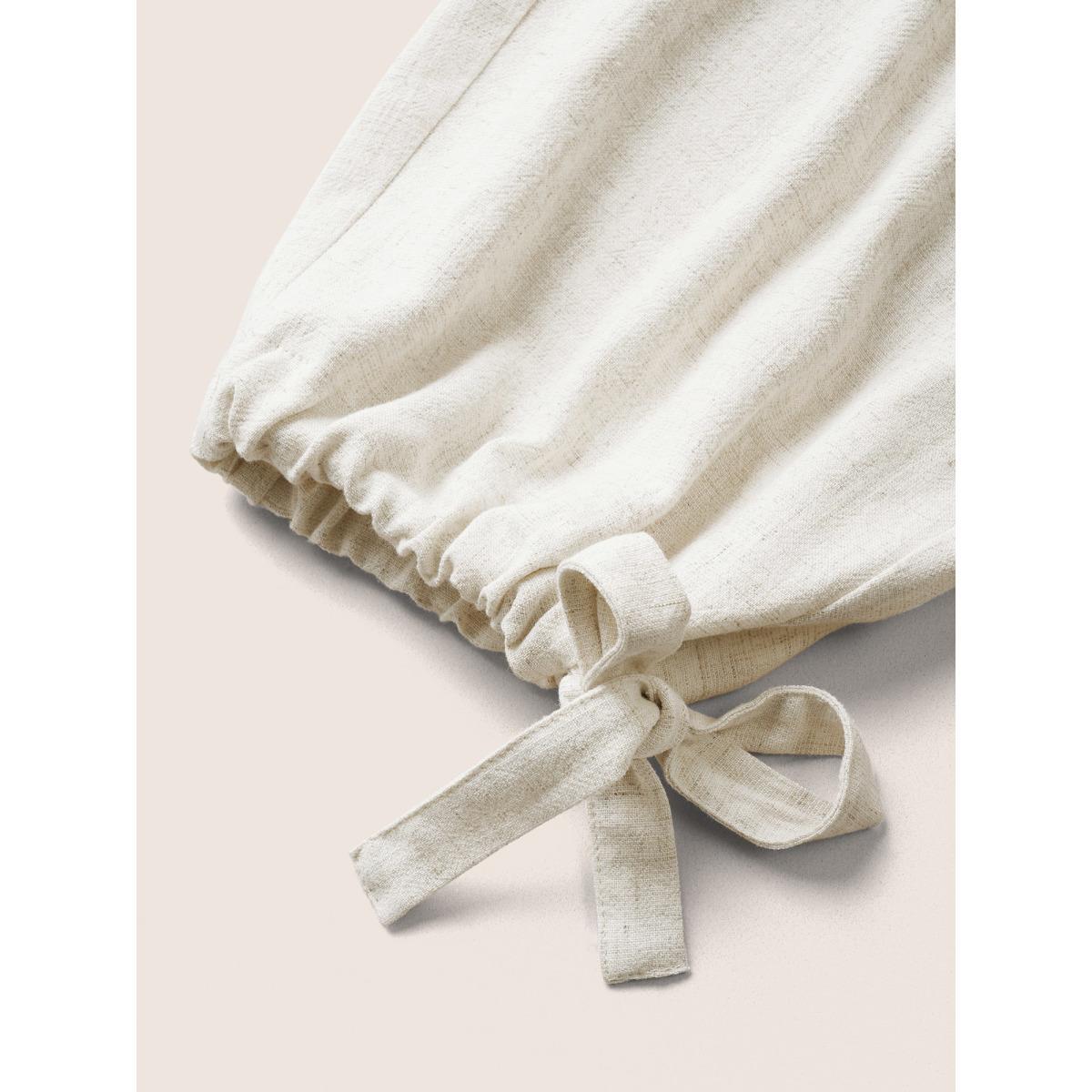 Plus Size Solid Elastic Waist Ties Harem Pants Women Beige Casual Loose High Rise Everyday Pants BloomChic 12/L Product Image
