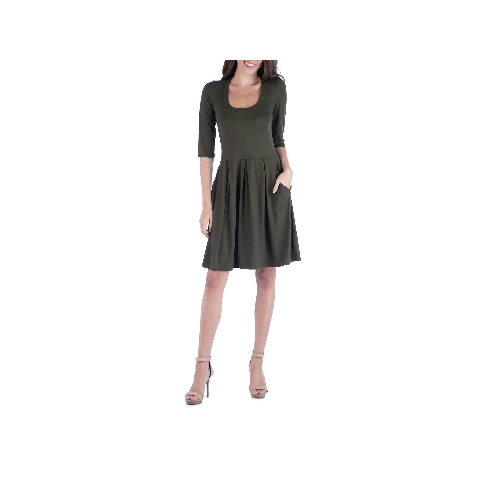 Women's 24Seven Comfort Apparel Three-Quarter Sleeve Fit And Flare Mini Dress, Size: XL, Red Product Image
