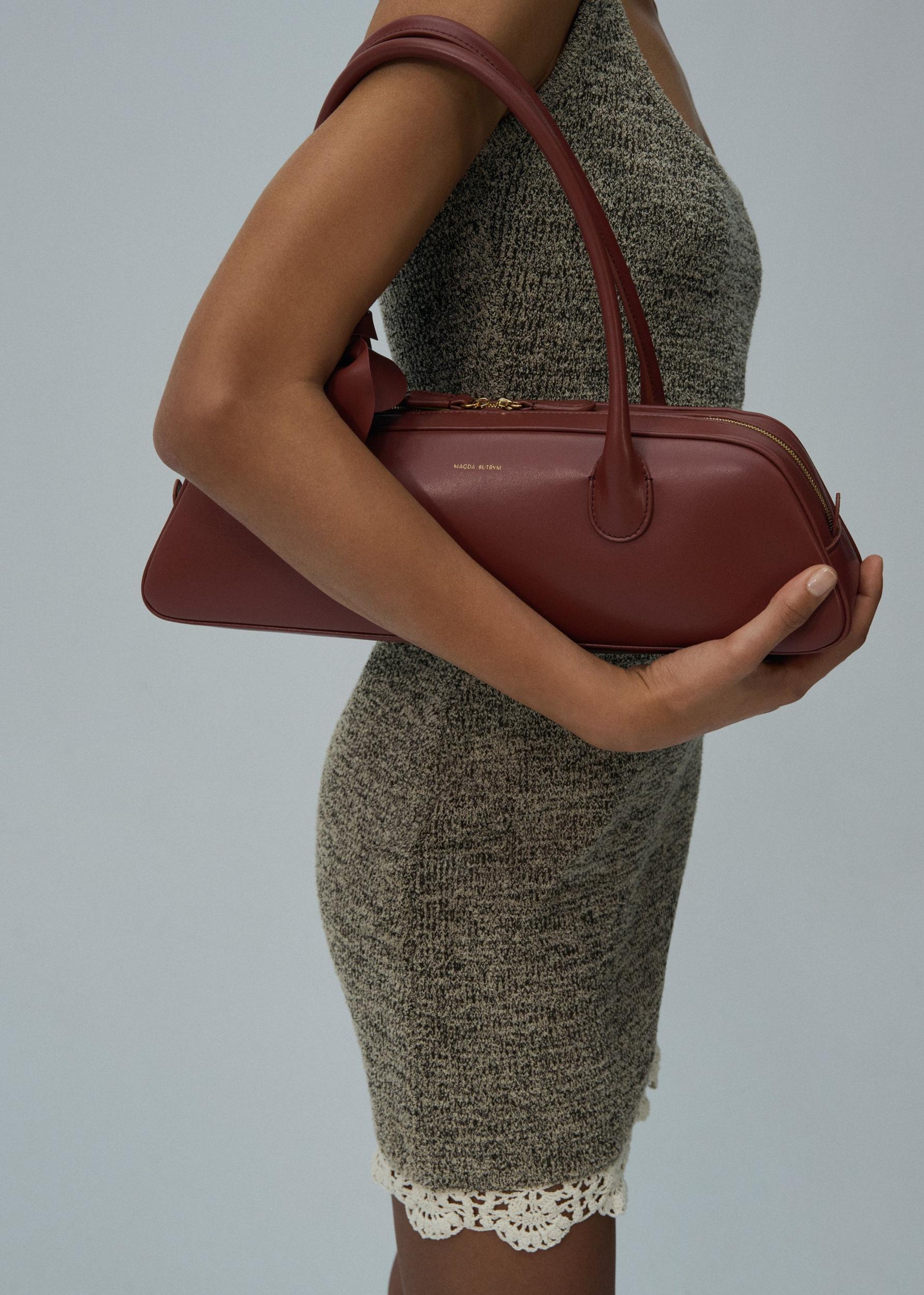 Lace detail knit midi dress in brown Product Image