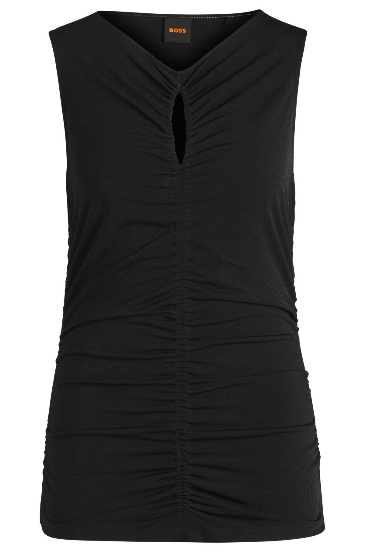 BOSS - Jersey top with gathering and cut-out detail - Black Product Image