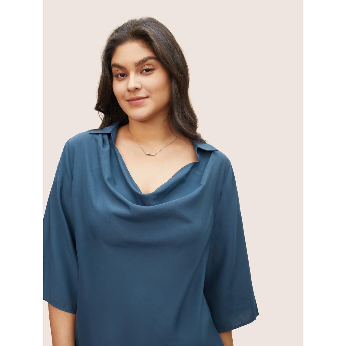 Plus Size Aegean Cowl Neck Plain Bell Sleeve Blouse Women Work From Home Elbow-length sleeve Cowl Neck Work Blouses BloomChic 18-20/2X Product Image