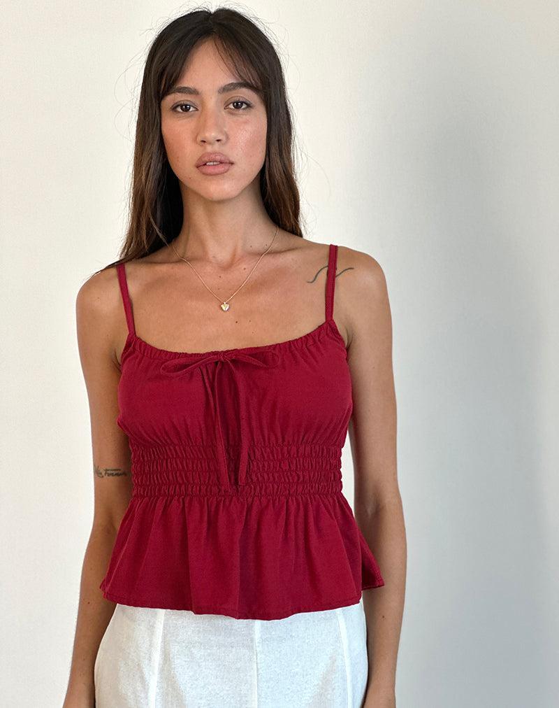 Lyncia Tie Front Cami Top in Adrenaline Red Female Product Image