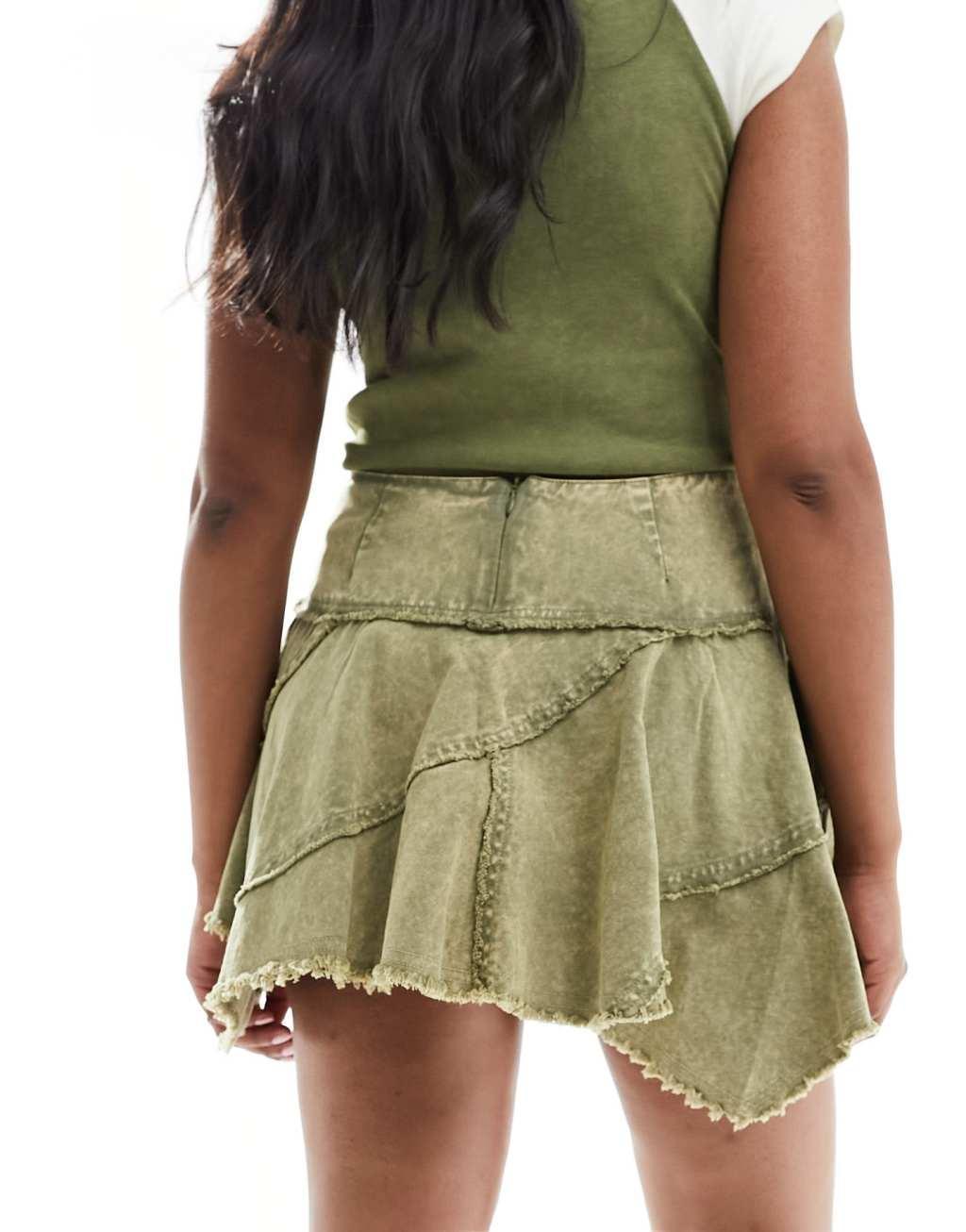 COLLUSION twill acid wash pleated mini skirt in khaki Product Image