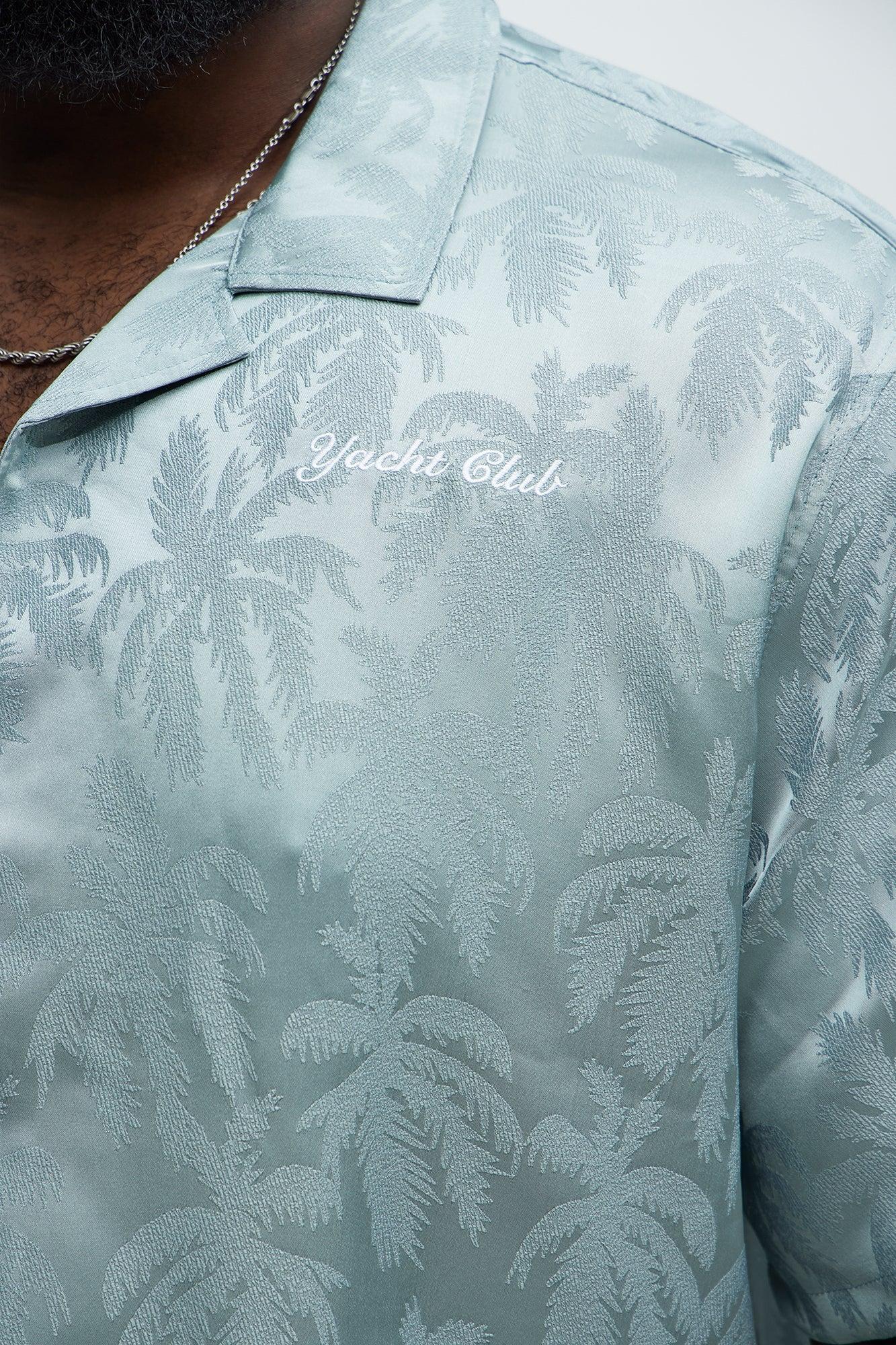Palm Trees Jacquard Short Sleeve Button Up Shirt - Green Product Image