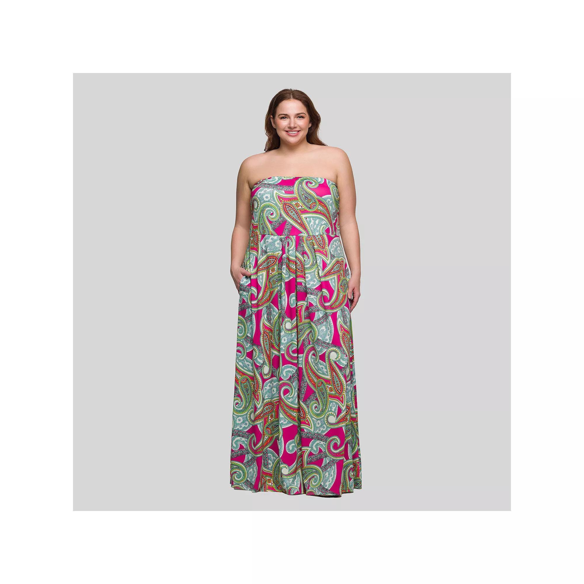 Plus Size 24Seven Comfort Apparel A-Line Strapless Pocket Maxi Dress, Women's, Size: 3XL, Pink Team Product Image