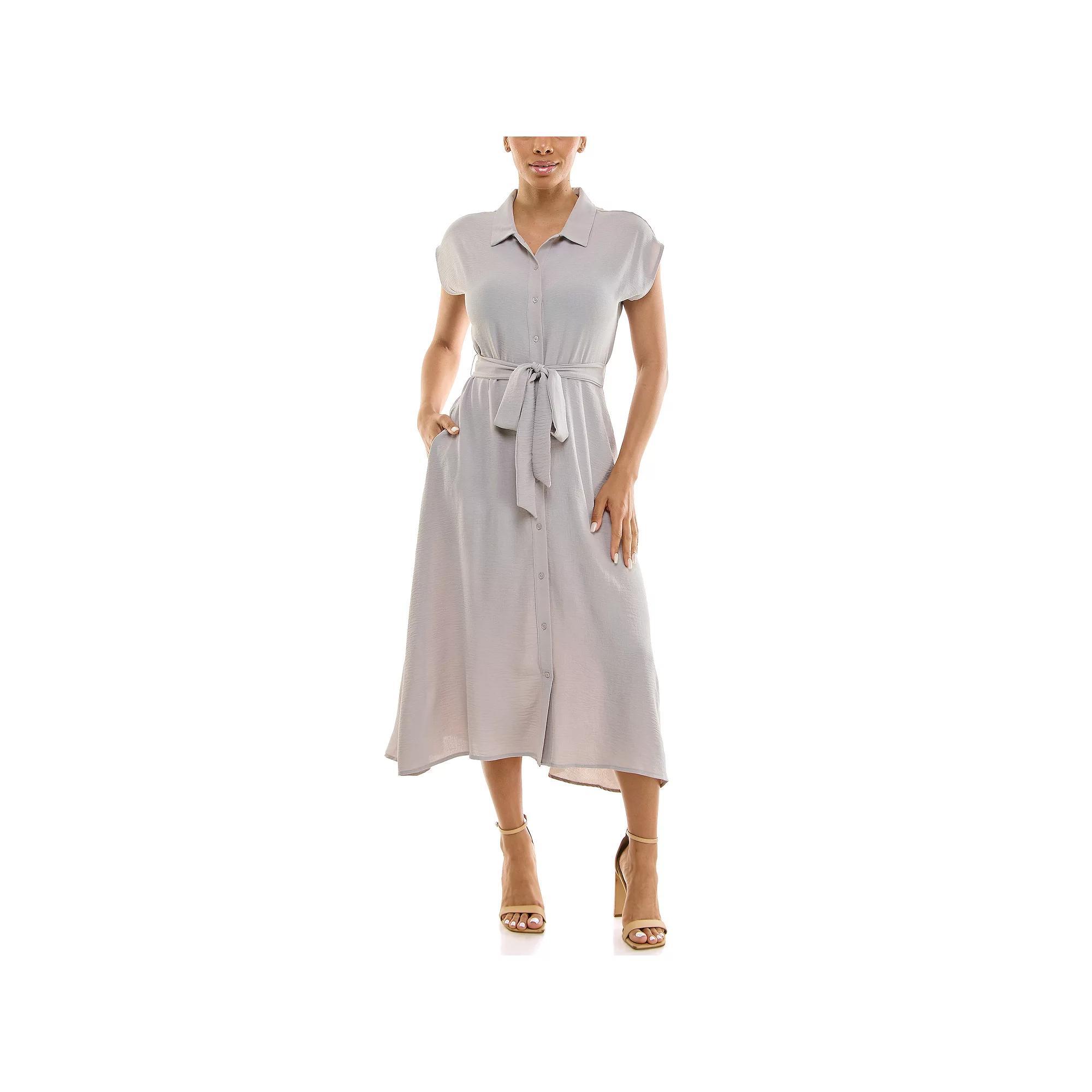 Womens Nina Leonard Cap Sleeve Collard Button Dress Product Image
