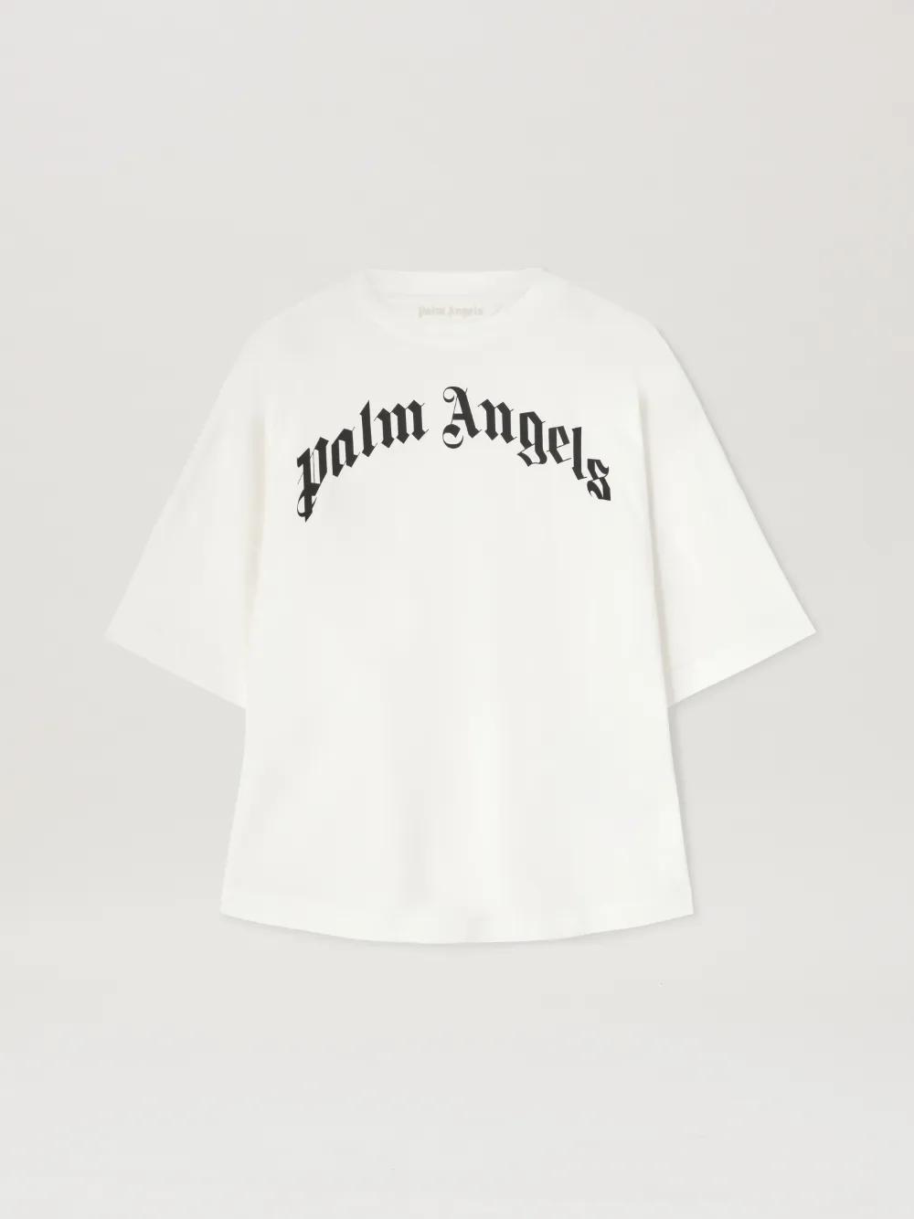 Curved Logo oversize T-shirt in  0310 off white - black  - Palm Angels® Official  Product Image