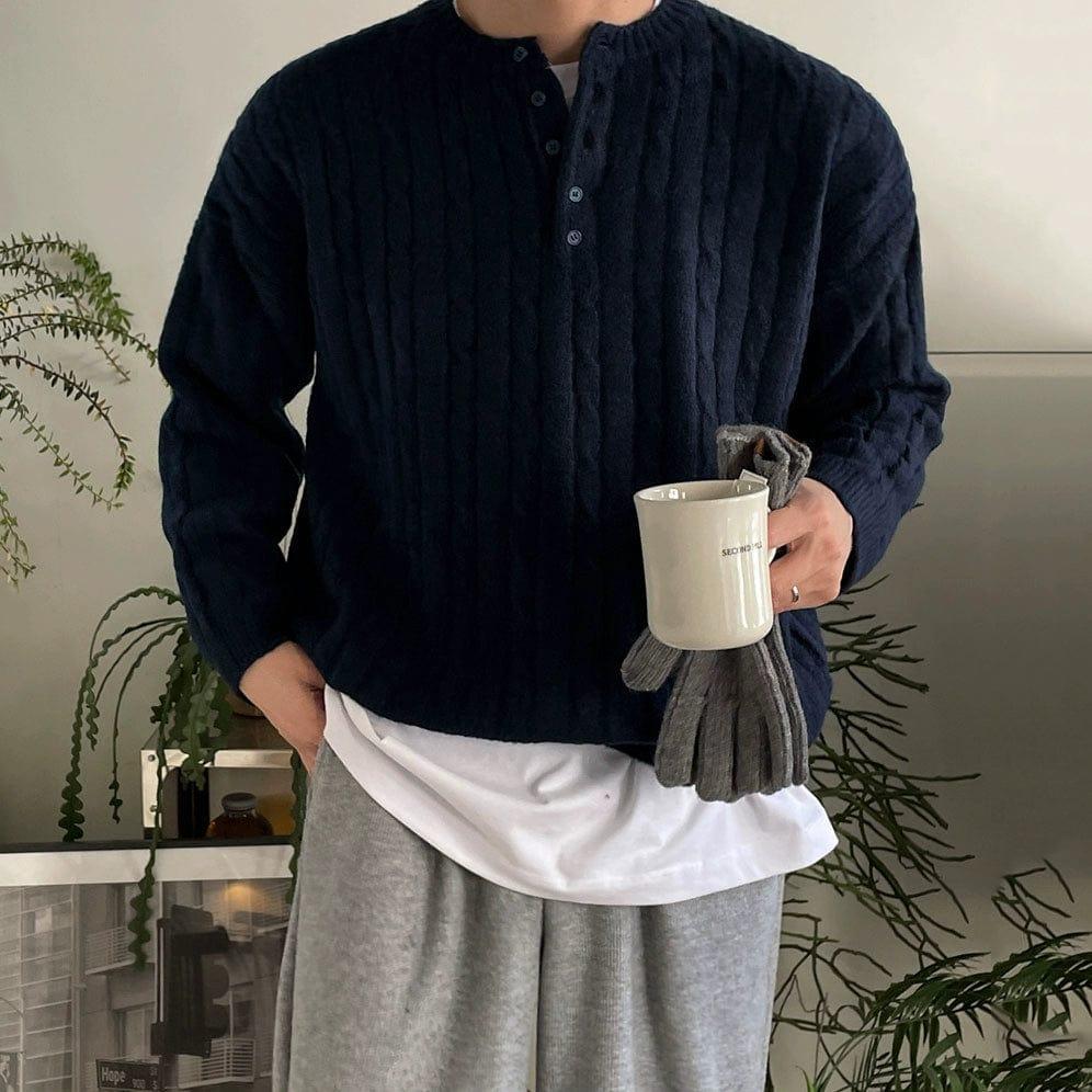 RT No. 12015 TWIST KNIT HENRY COLLAR SWEATER Product Image