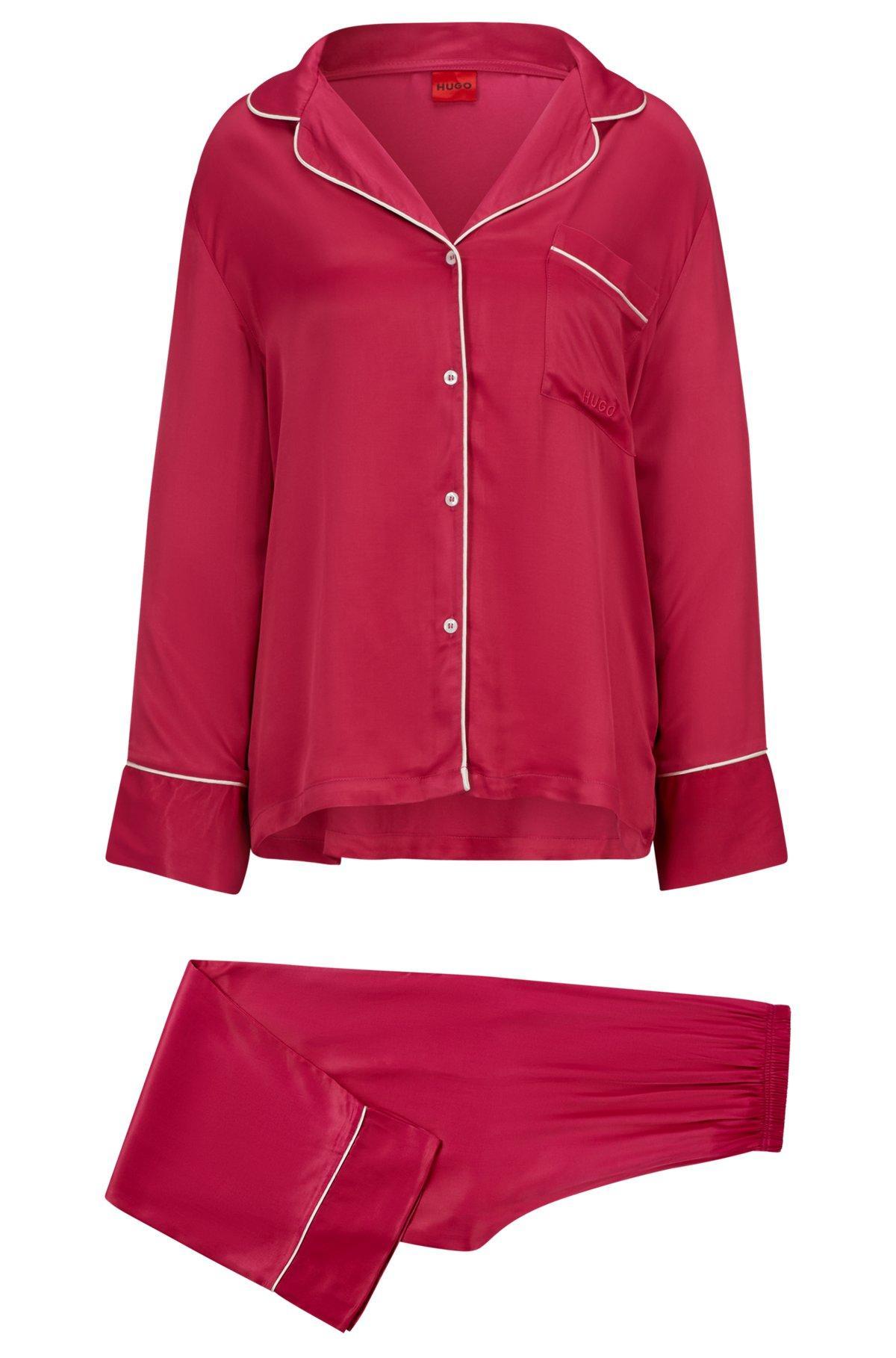 HUGO - Relaxed-fit satin pajamas with contrast piping - Pink Product Image