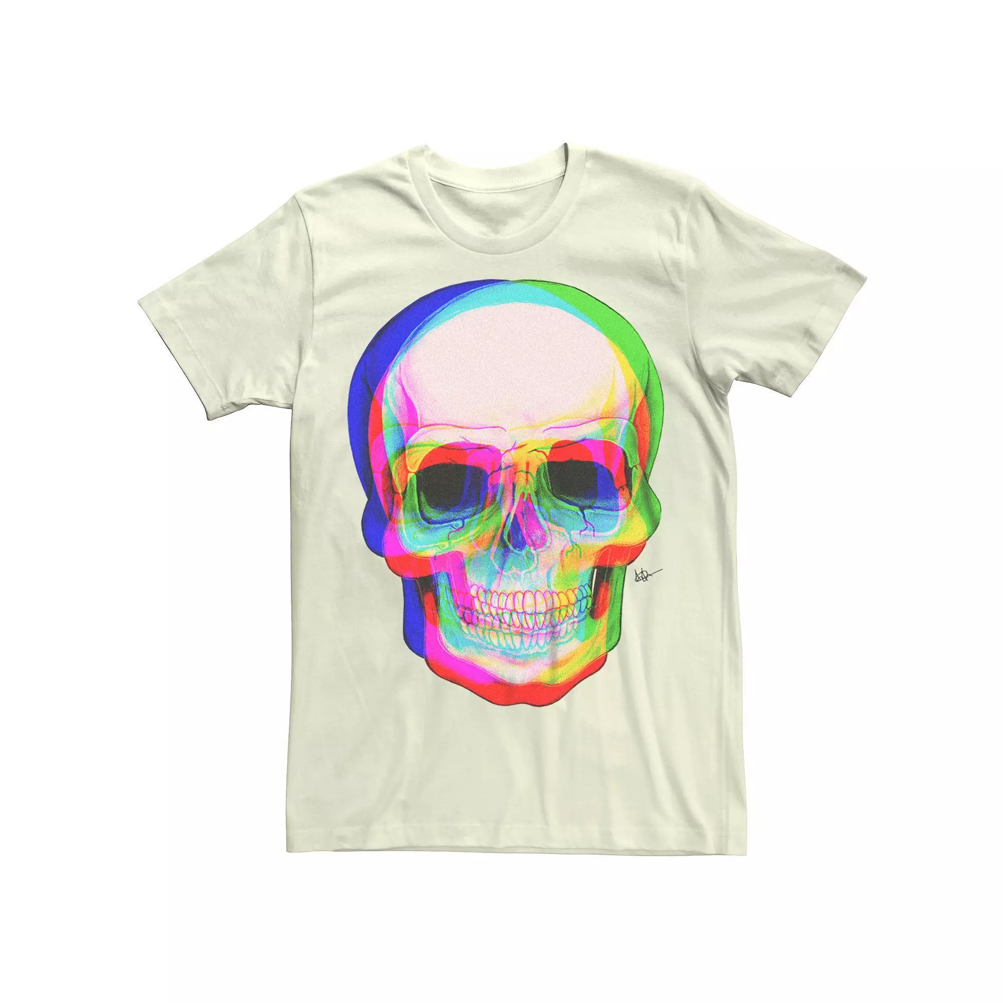 Men's 3D Skull Graphic Tee, Size: XS, White Product Image