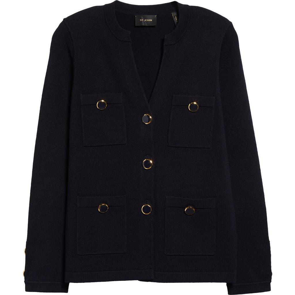 ST JOHN Santiago Knit Button Jacket In Midnight Product Image