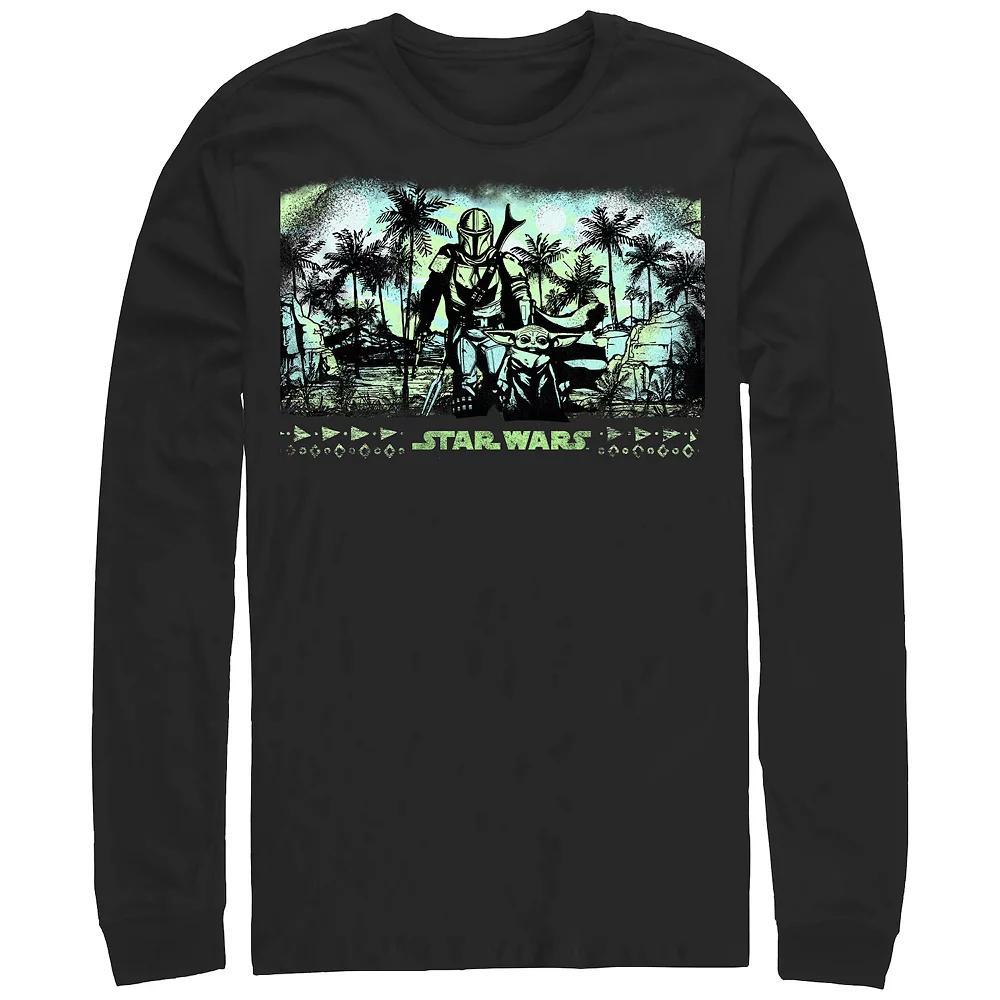 Men's The Mandalorian Mando And Grogu Palm Tree Walk Graphic Tee, Size: Medium, Black Product Image