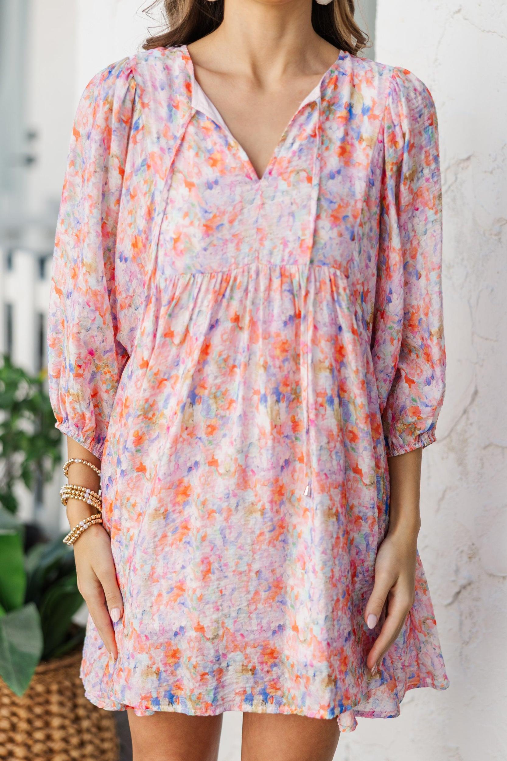 Through The Years Pink Watercolor Babydoll Dress Female Product Image